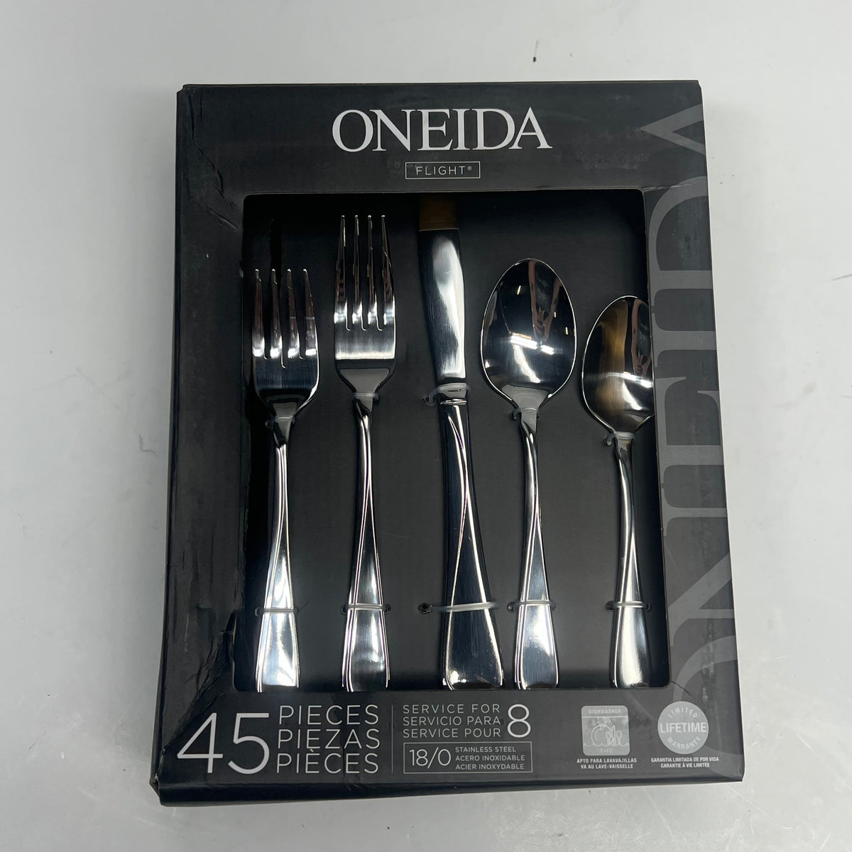 ONEIDA Flight Flatware Set For 8 Dishwasher Safe 45 Pieces 18/0 Stainless Steel