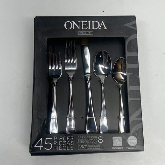 ONEIDA Flight Flatware Set For 8 Dishwasher Safe 45 Pieces 18/0 Stainless Steel