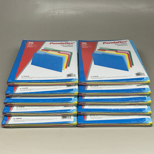 PENDAFLEX 10-PK! File Folders Assorted Colors 3 Tab Positions Letter Size 36ct (New)