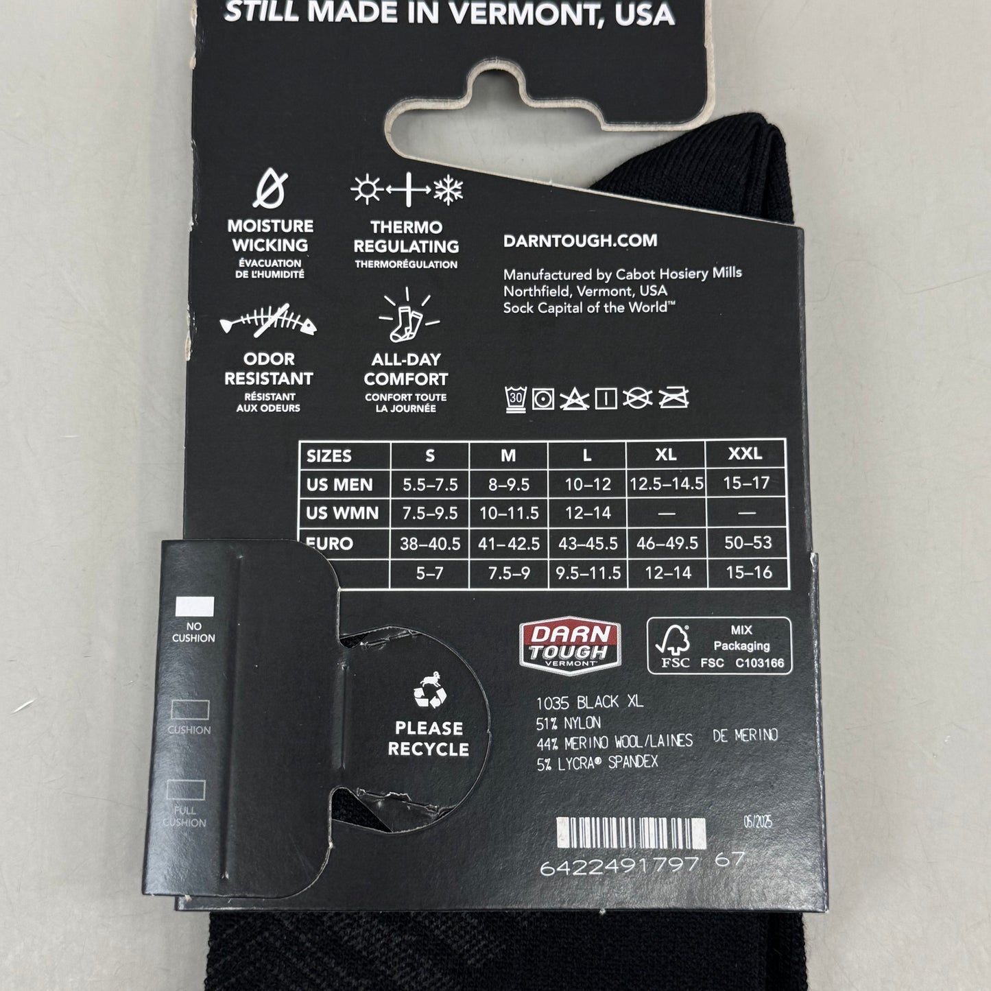 DARN TOUGH Running Socks Micro Crew Ultra Lightweight Merino Wool Men SZ XL 12.5-14.5 Black