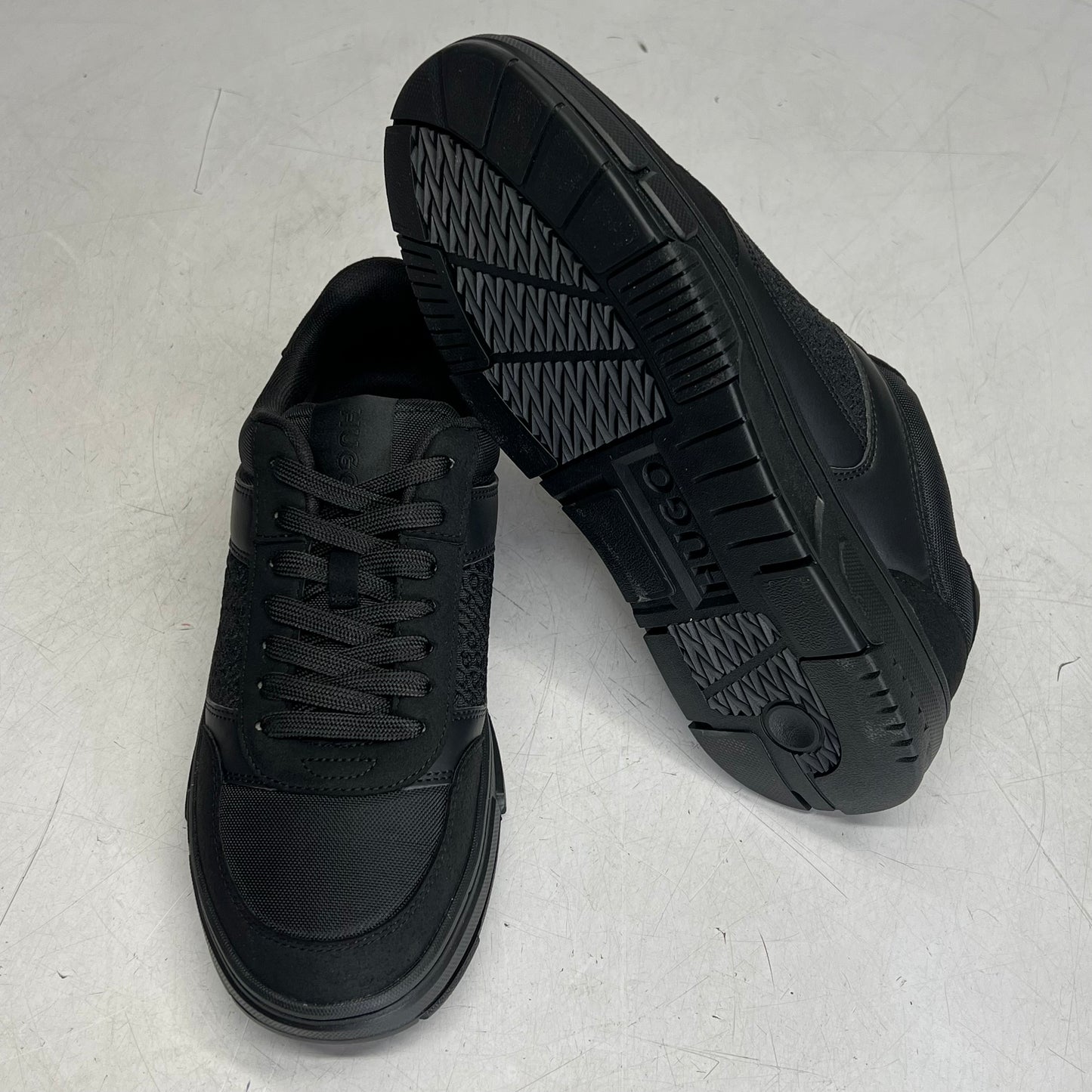 HUGO BOSS Shoe Lace Up Trainers W/ Monogram Detailing Men's US Sz 10 Black 6073904