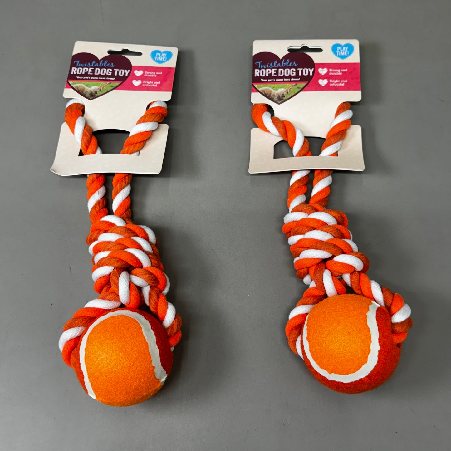 TWISTABLES (2 PACK!) Rope Dog Ball Toy 13" x 4" Orange M210920A12