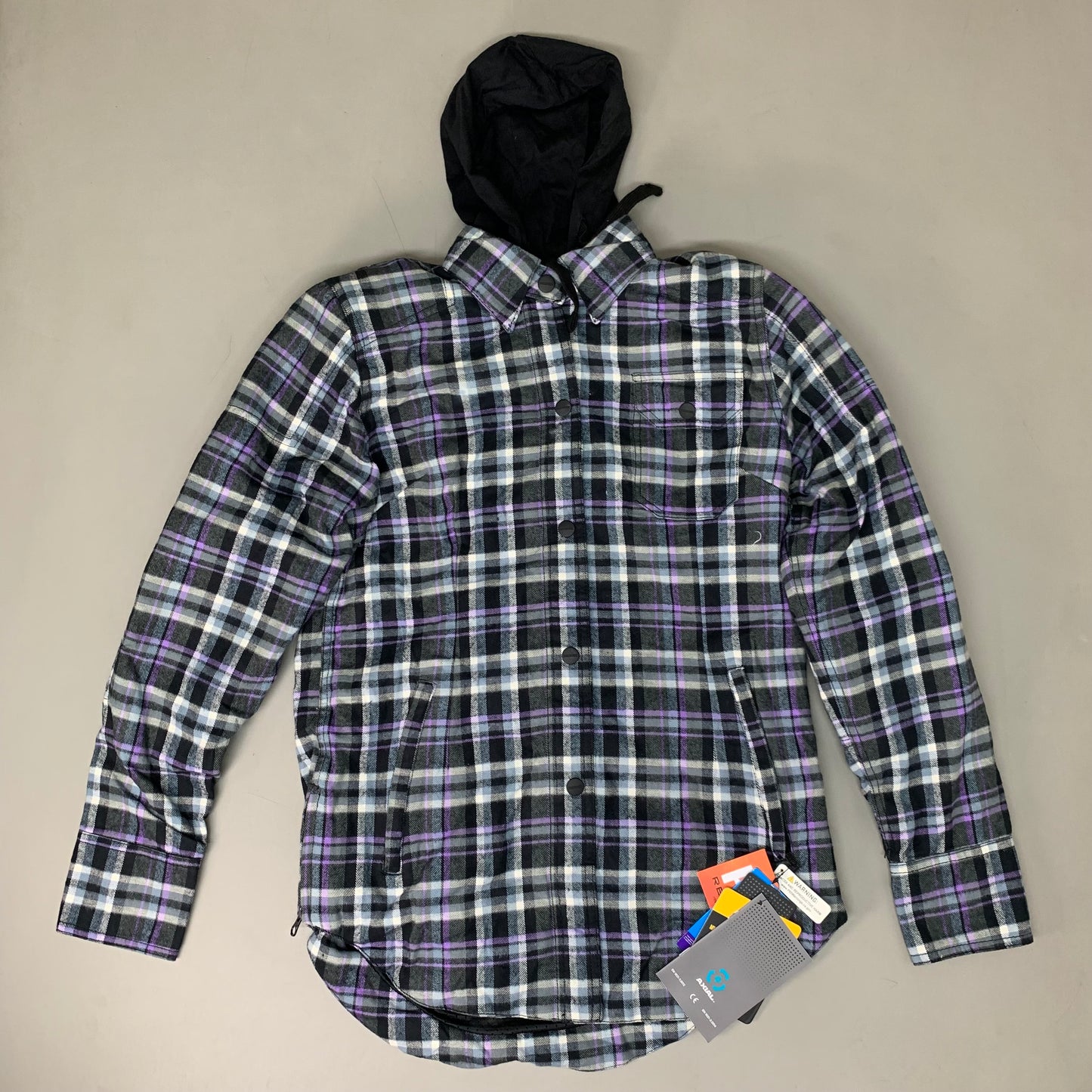 STREET & STEEL Mission Moto Hoody Charcoal & Purple Plaid Hoody Women LG 1643932