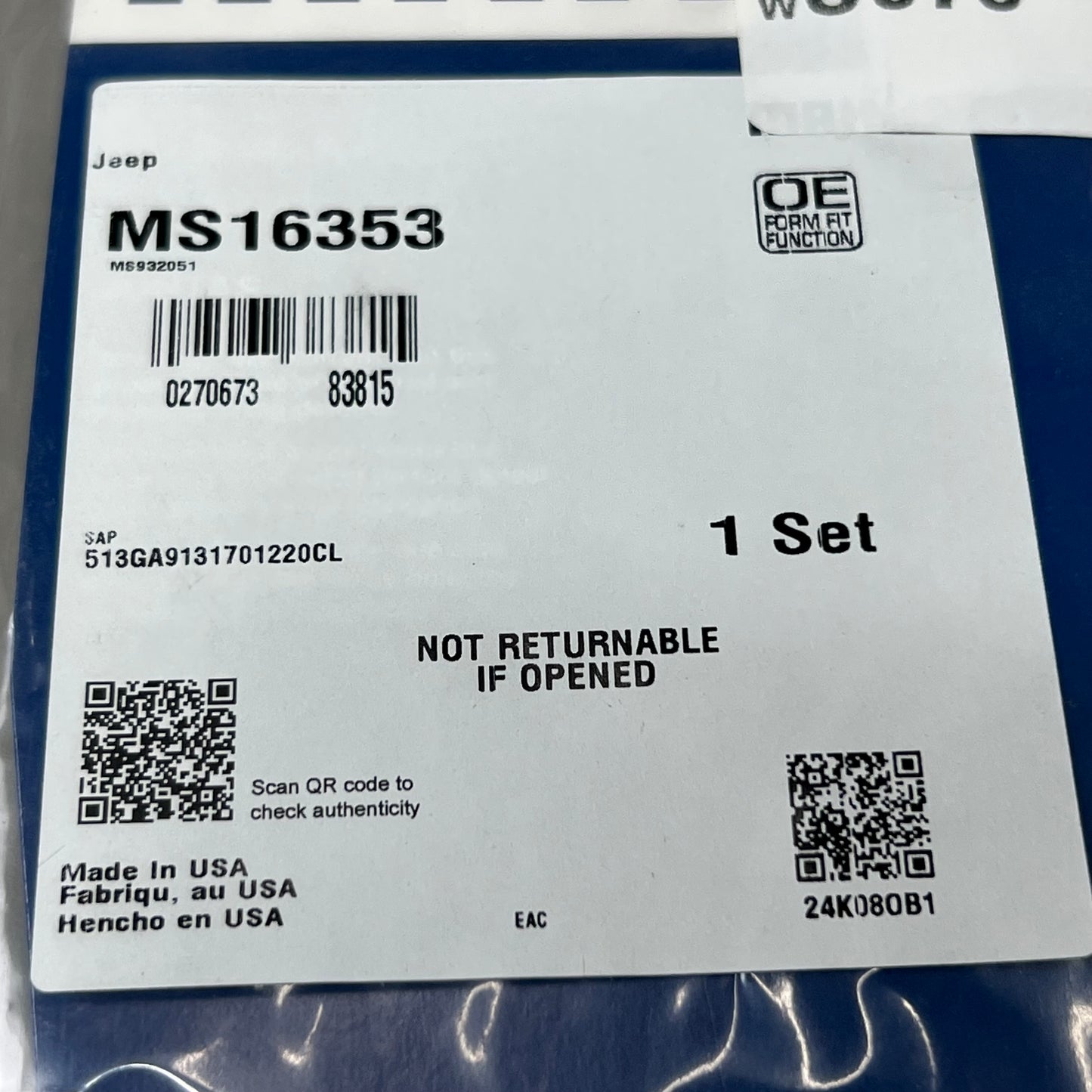 MAHLE Engine Intake Manifold Gasket Set for Jeep Black MS16353