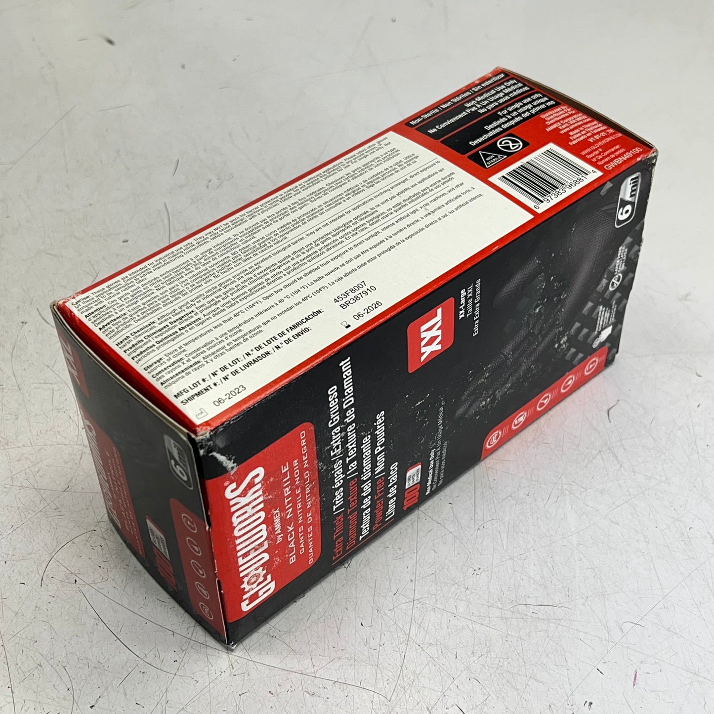 AMMEX (3 PACK, 100 EACH) Gloveworks Nitrile Gloves Powder-free Sz XXL 6MIL Black