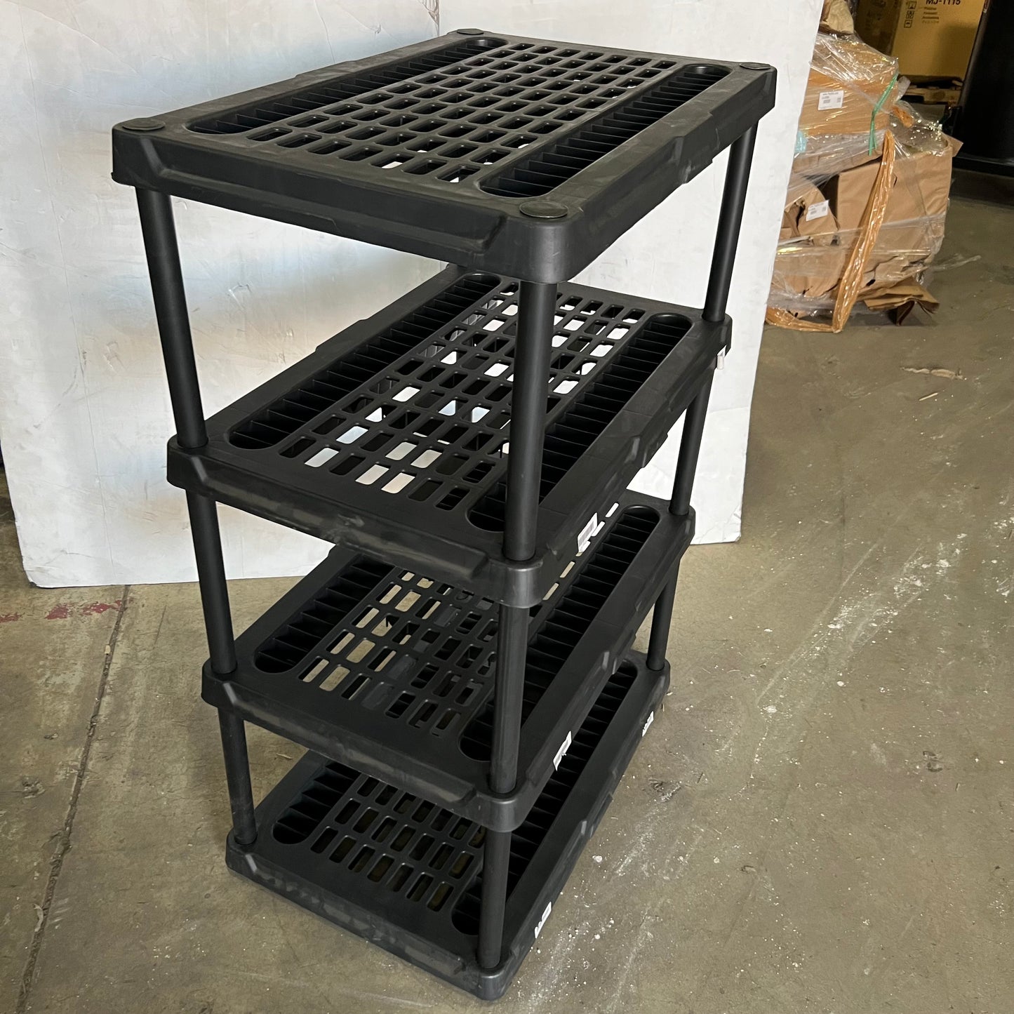 ZA@ BLACK+DECKER, 4-Tier Heavy Duty Ventilated Storage Shelf Sz 36"L x 23.25"W X 54"H, Black Plastic Shelving Unit (4-Tier 2 Pack) (AS-IS) (A Little Damage)