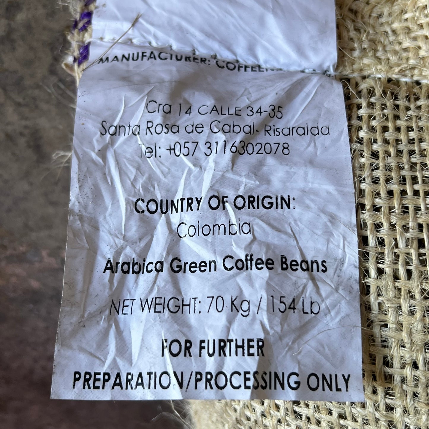 FEDERACION NACIONAL DEL CAFE Green Coffee Beans From Colombia 154 lb Bag