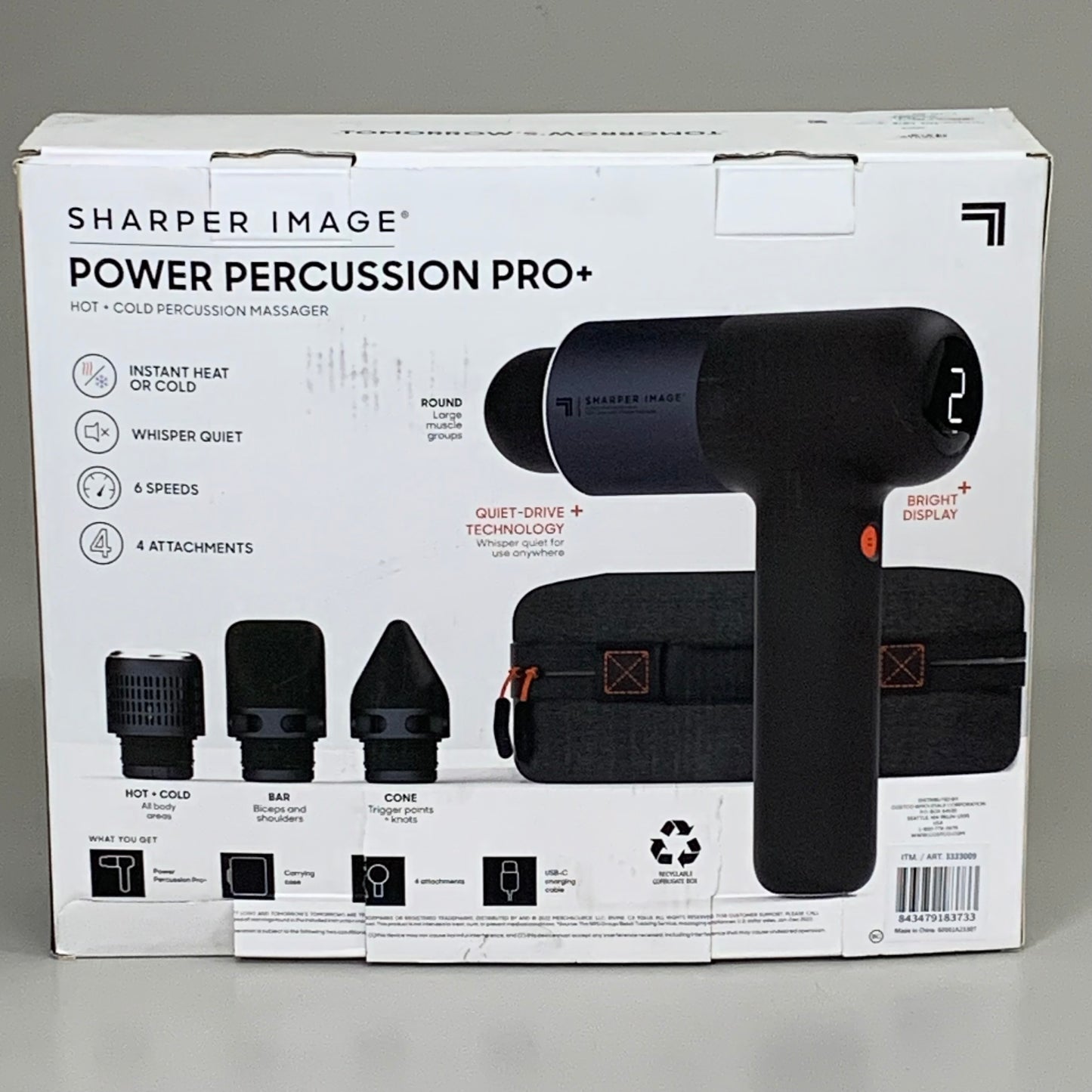 SHARPER IMAGE Power Percussion Pro+ Hot & Cold Massager 4 Interchangeable Nodes