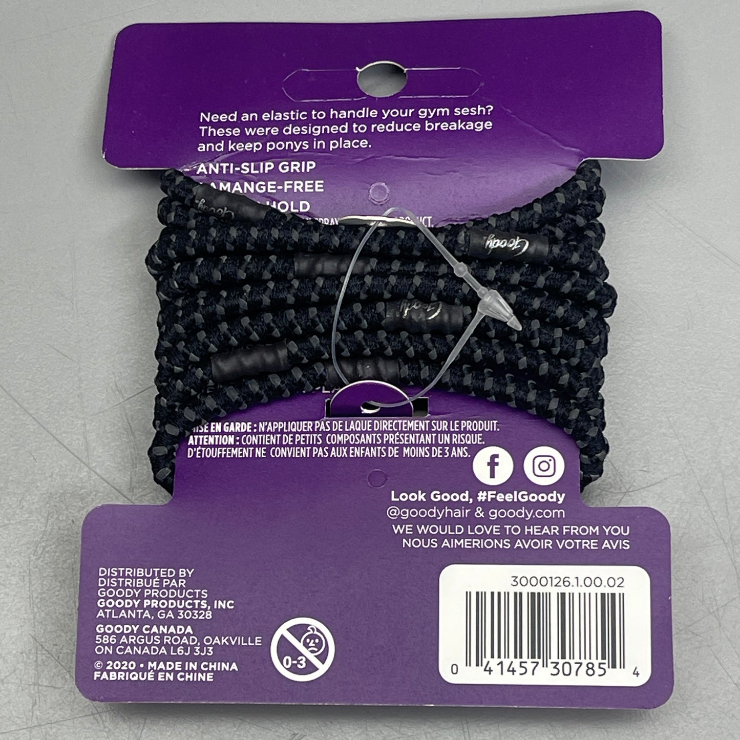 GOODY 3 Sets of 10! Anti-Slip Elastics for Thick Hair 30 CT Black/Grey 3000126 (New)