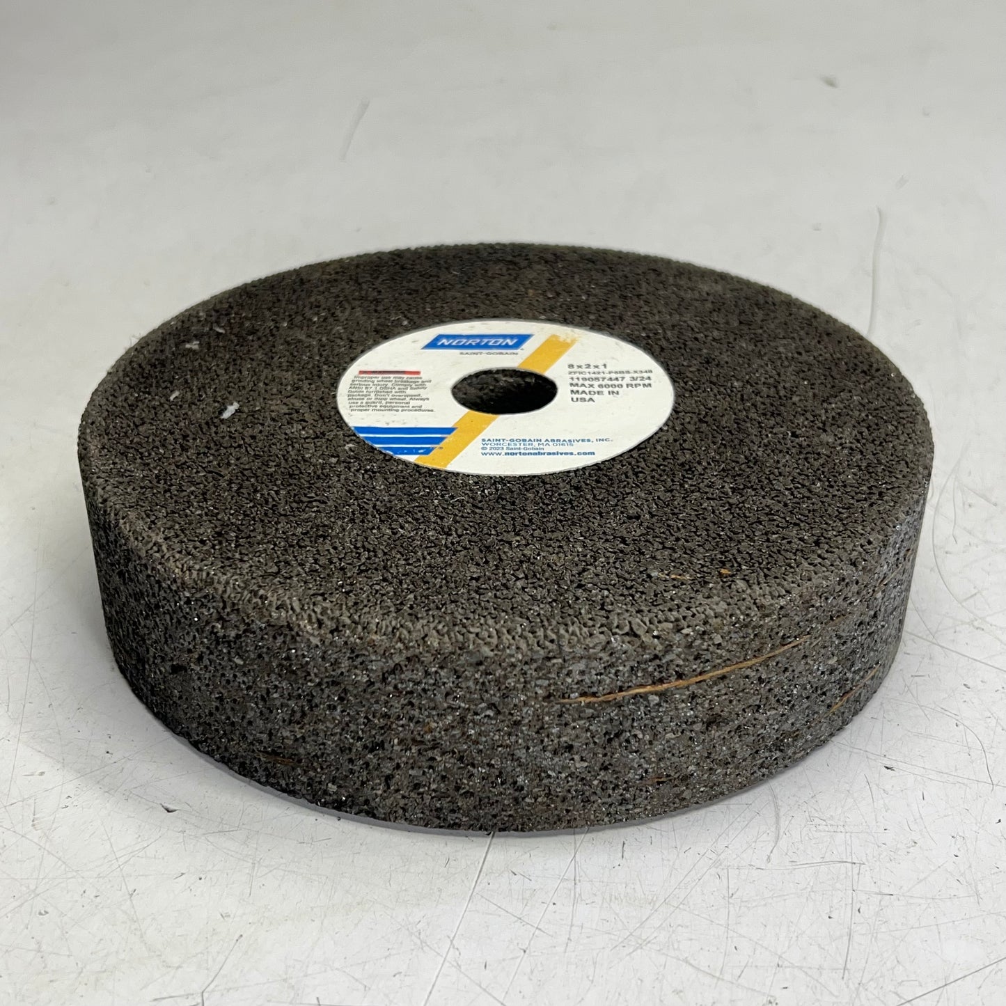 ZA@ NORTON Grinding Wheel Made In Usa 6000 RPM 8" X 2" X 1" ZFIC1421-P5BS-X348 (Water Damaged to Packaging) B