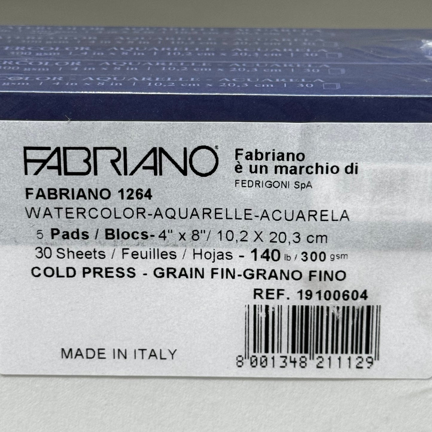 FABRIANO (5 PACK) 1264 Watercolor Glue Bound Bright White Pads 4"X8" 19100604