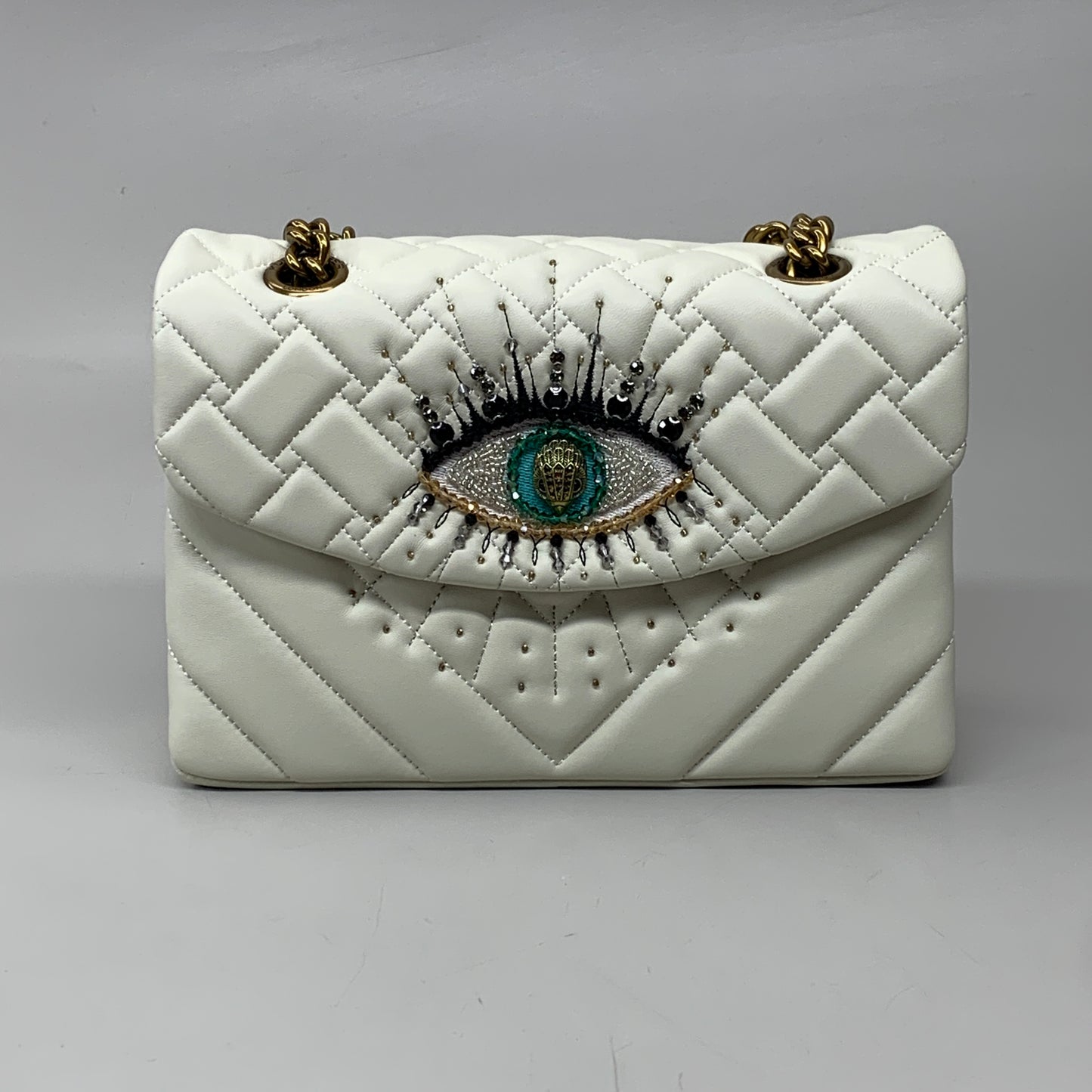 KURT GEIGER Leather Kensington Evil Eye Bag 10.6" x 6.8" Bone 9547841109 New