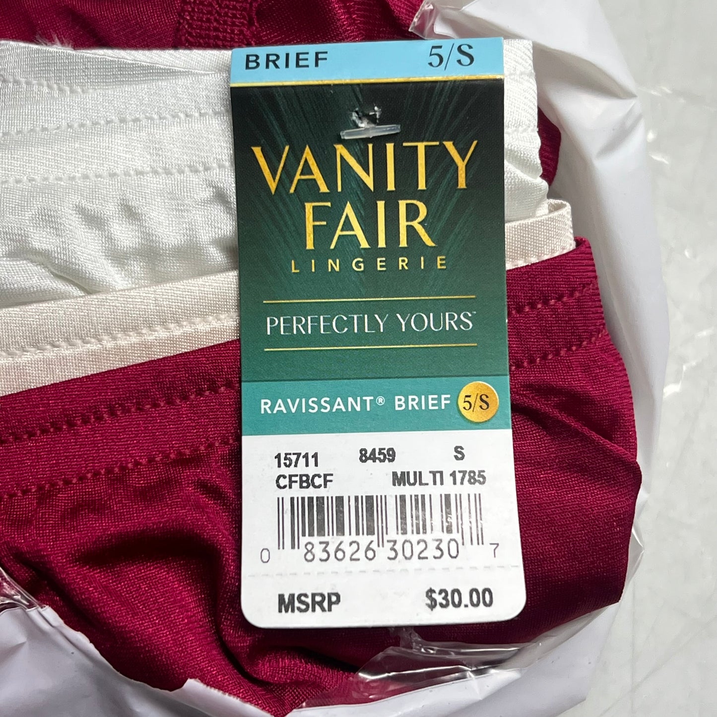 ZA@ VANITY FAIR Lot of Lingerie Perfectly Yours Ravissant Brief Women's Sz S Cherry/Creme/White 15711