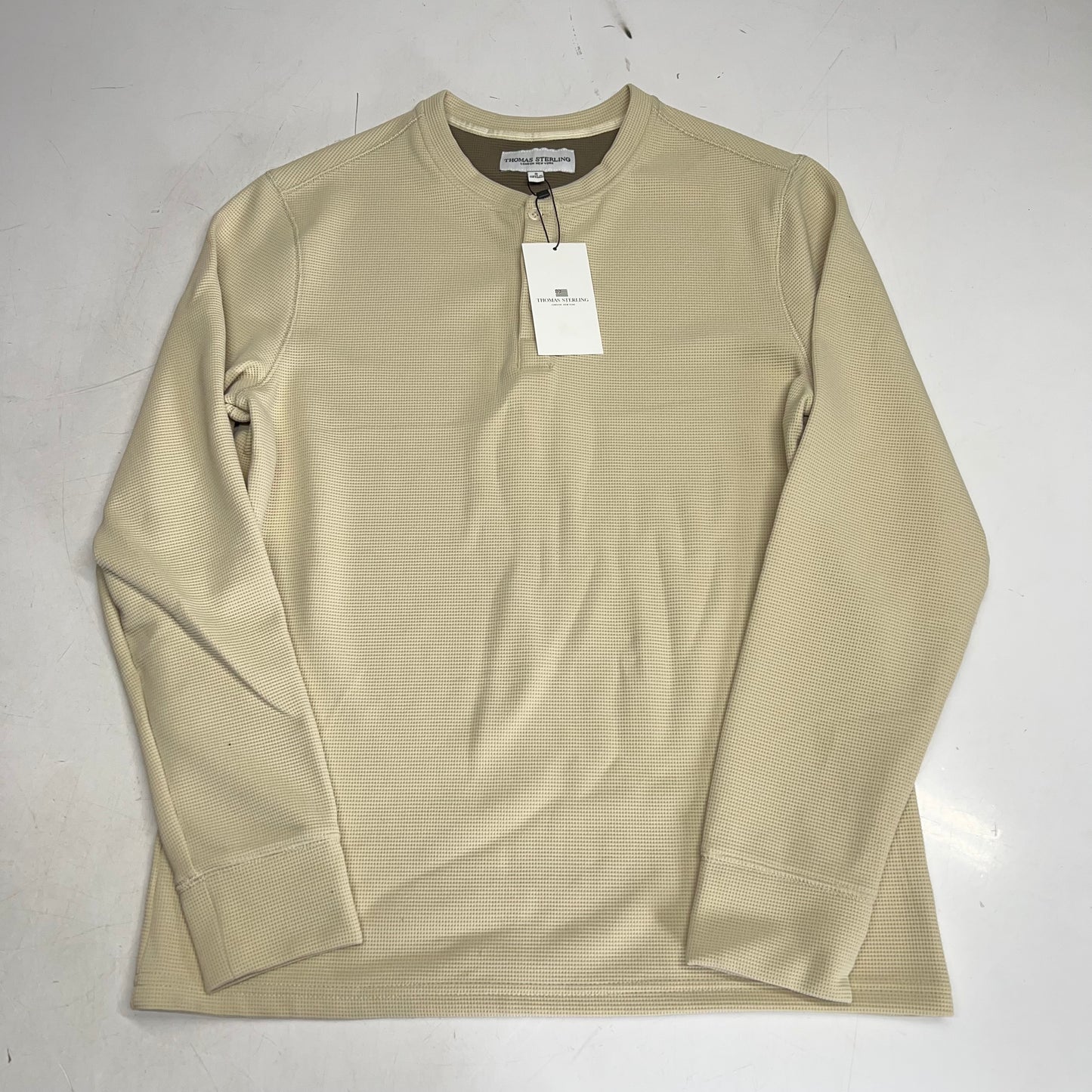 THOMAS STERLING Half Button Soft Waffle Knit Long Sleeve Men's Sz XL Khaki