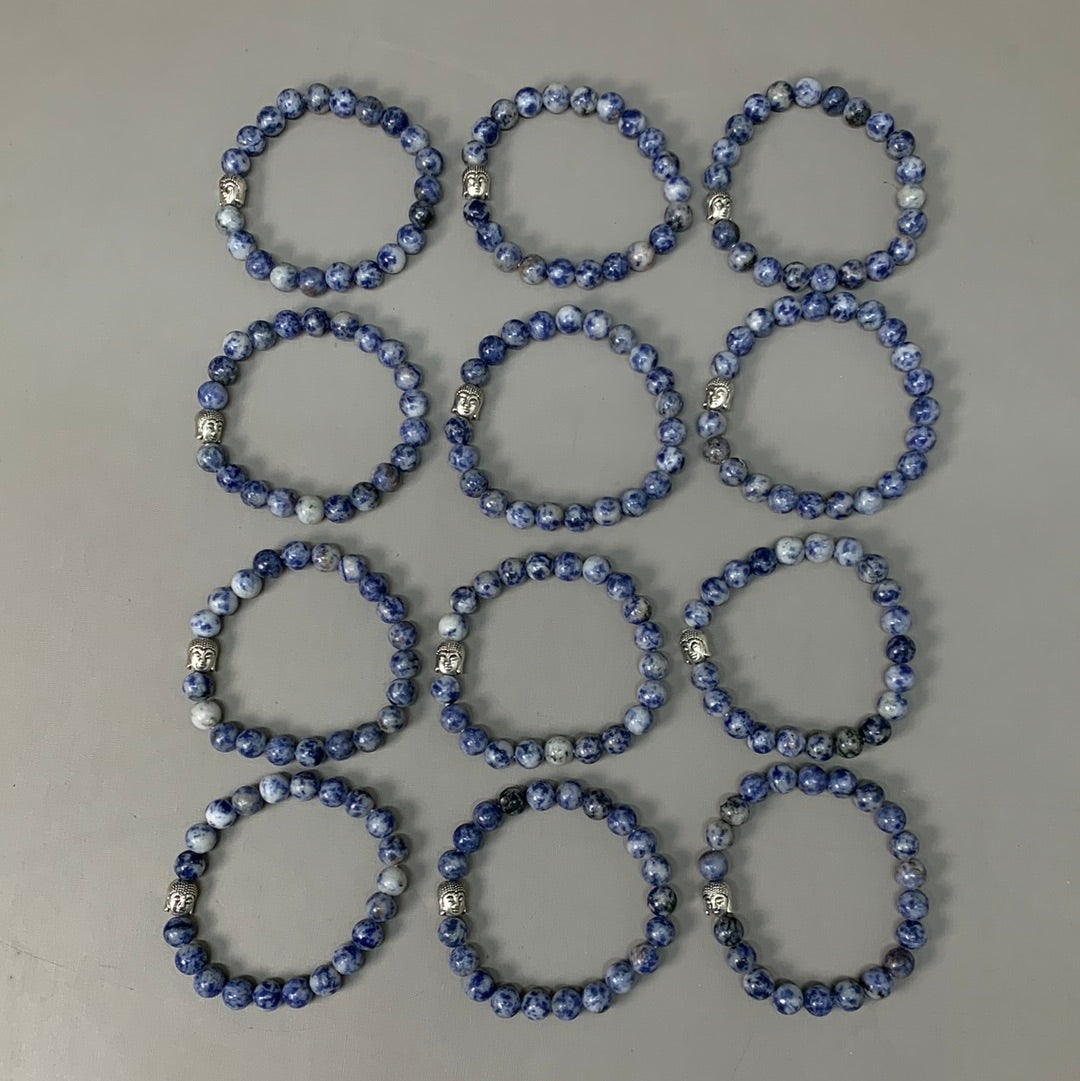 BEST WHOLESALE 12-PACK! Blue Marbled Beaded Crystal Bracelets 3" Silver Head New