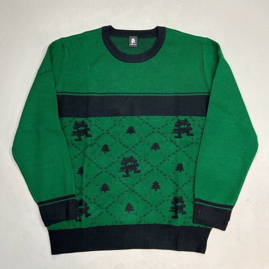 MONSTERCAT Records Soft Holiday Monogram Pullover Sweater Men's Sz L Green