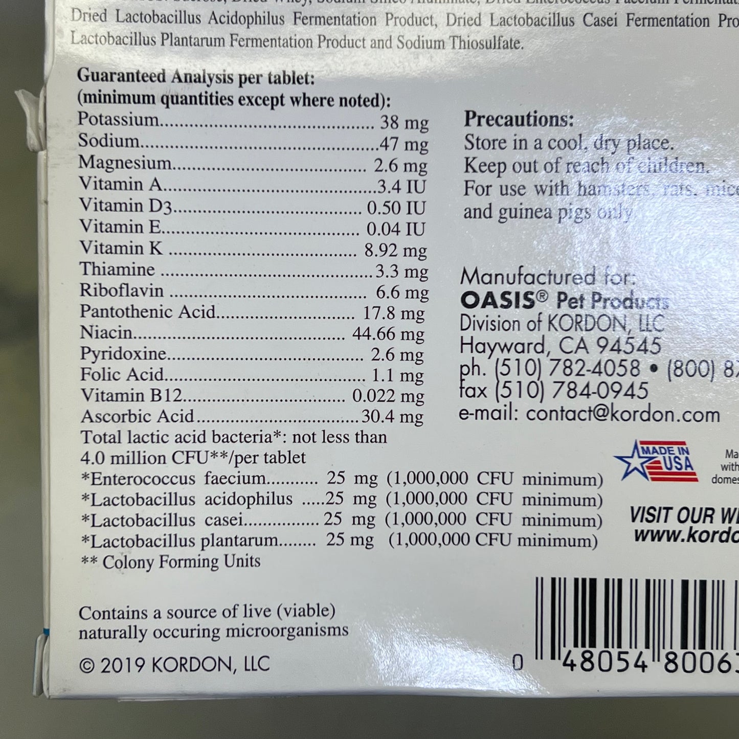 OASIS (2 PACK) Alive & Well Hamsters Natural Pro-Biotic Source 6 Tabs 80063