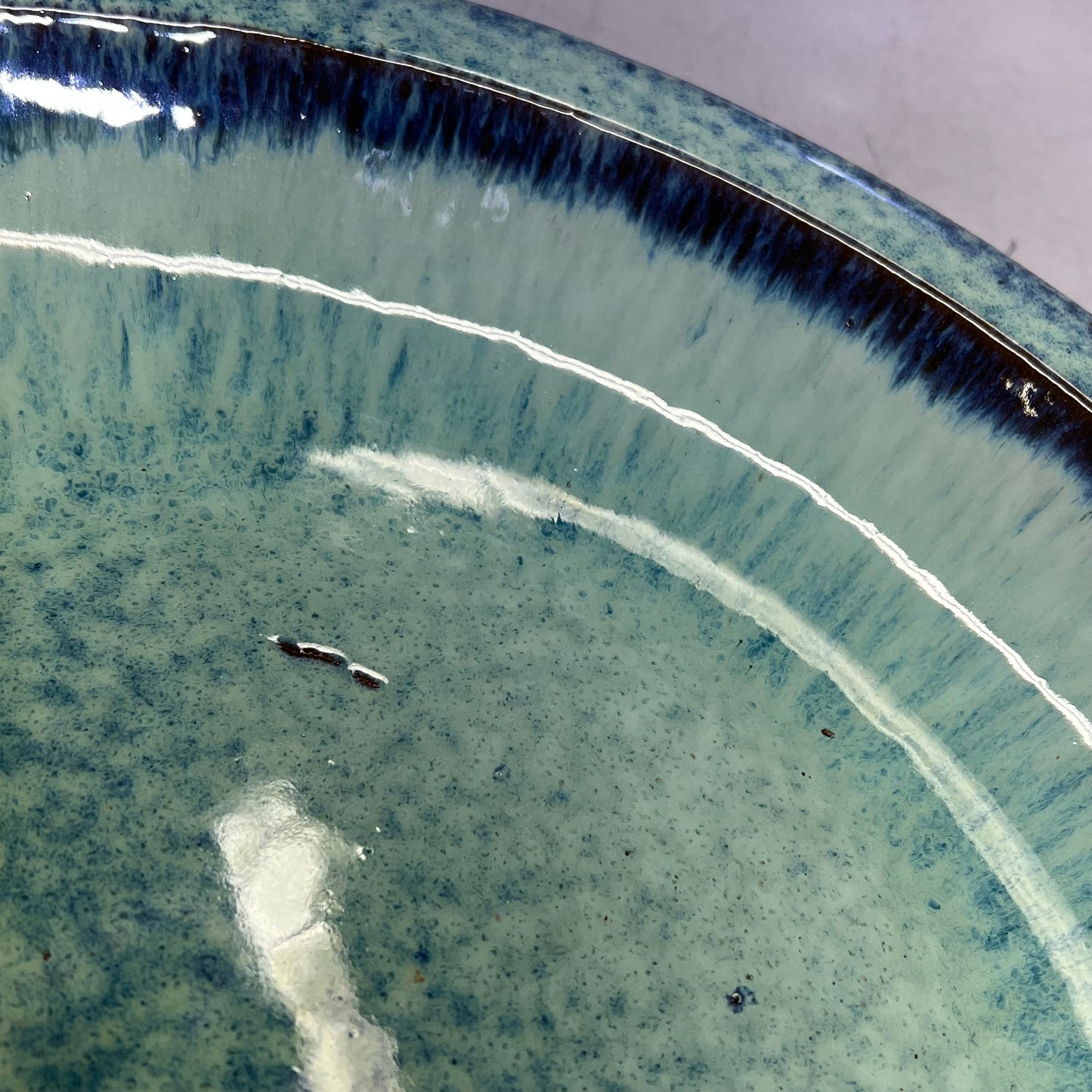 ZA@ Glazed Pottery 2 Piece Swirl Bird Bath 22" L x 20" Dia  Aqua Blue/Navy A