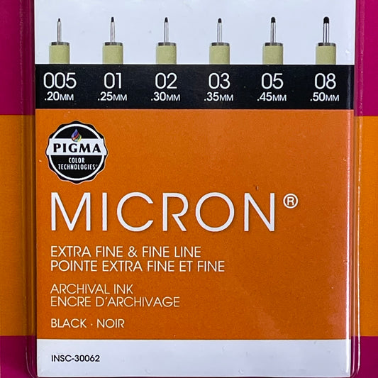 SAKURA (2-PACK) Pigma Micron Pens .2, .25, .3, .35, .45, & .5 mm Black 30062