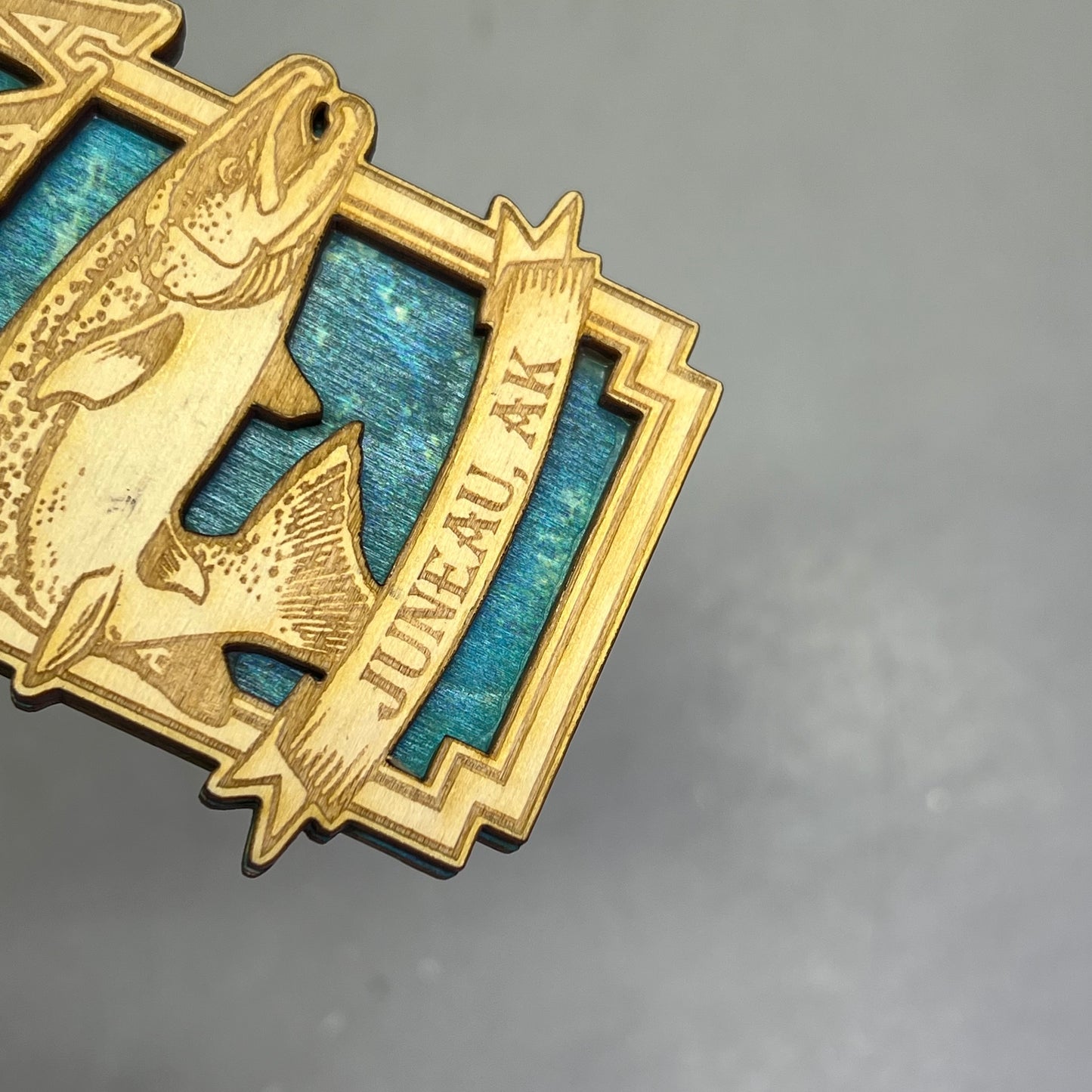 (2 PACK) Trout Fish Laser Cut Wood Magnet Souvenir From JUNEAU, AK Made In USA