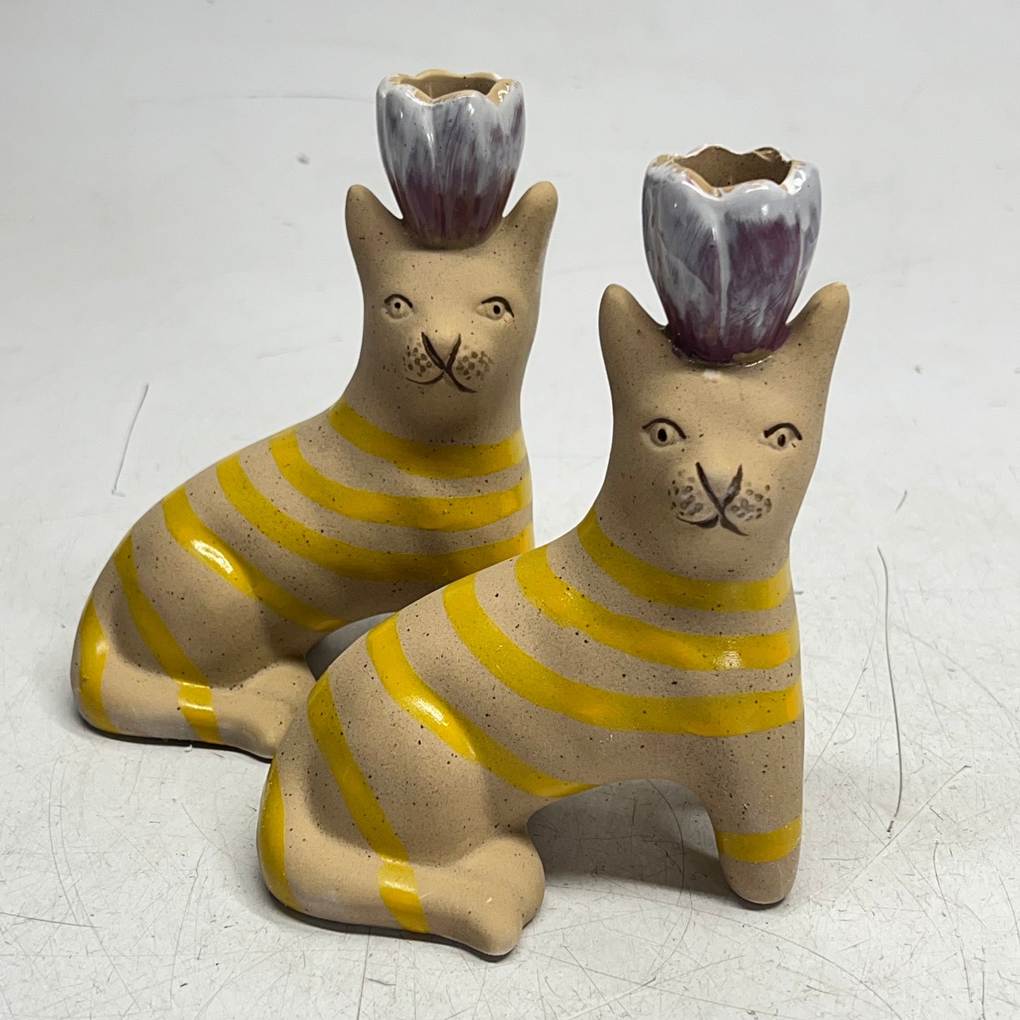 CREATIVE CO OP (2 PACK) Hand Painted Stoneware Cat Taper Holder 6-1/4"H DF769|5A