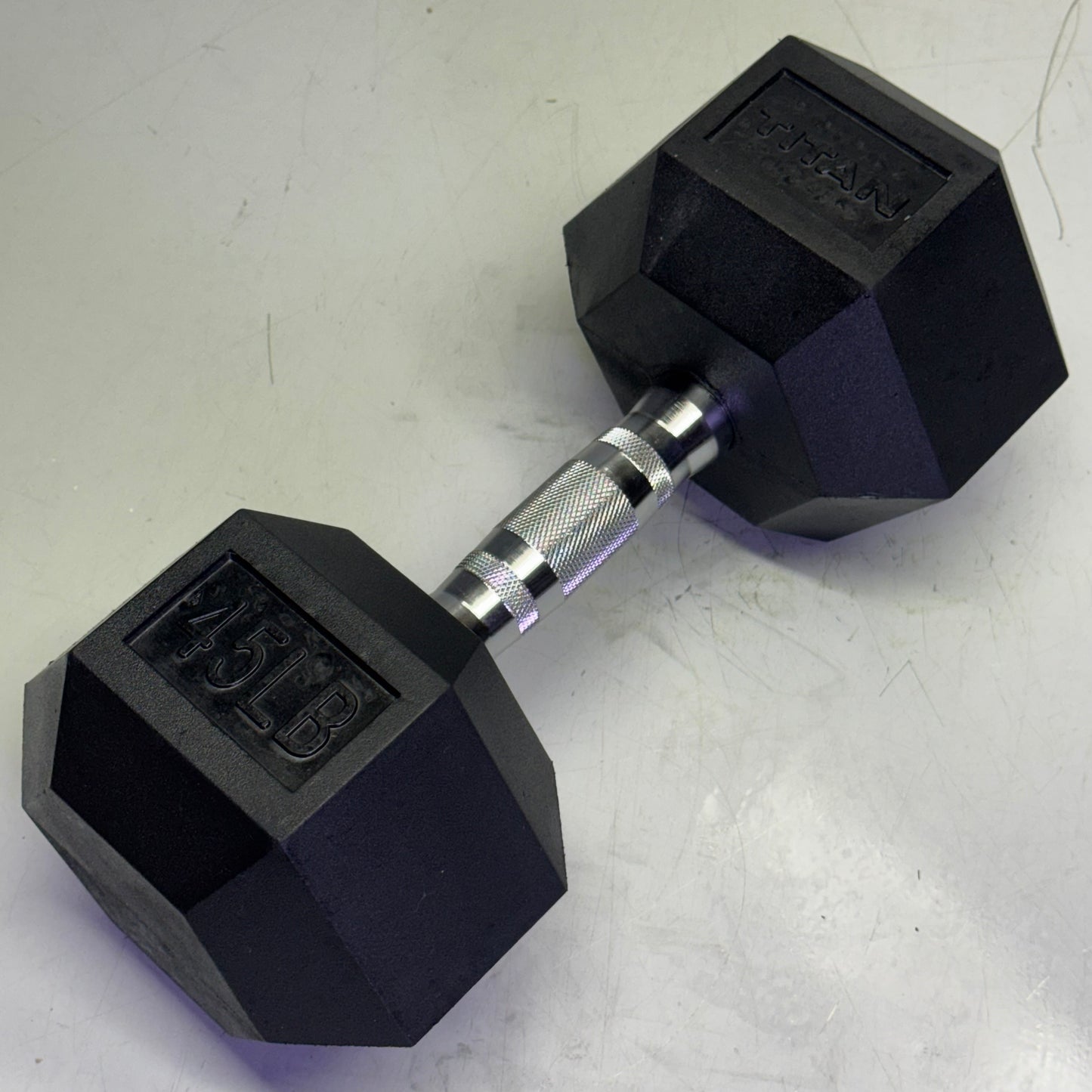TITAN FITNESS (2 PACK) Black Rubber Coated Hex Dumbbell Single 45lb HEXDBB_45
