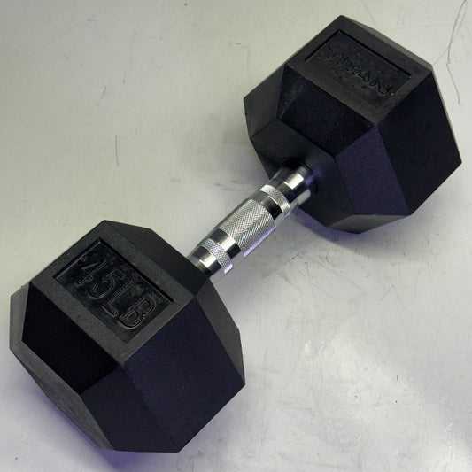 TITAN FITNESS (2 PACK) Black Rubber Coated Hex Dumbbell Single 45lb HEXDBB_45