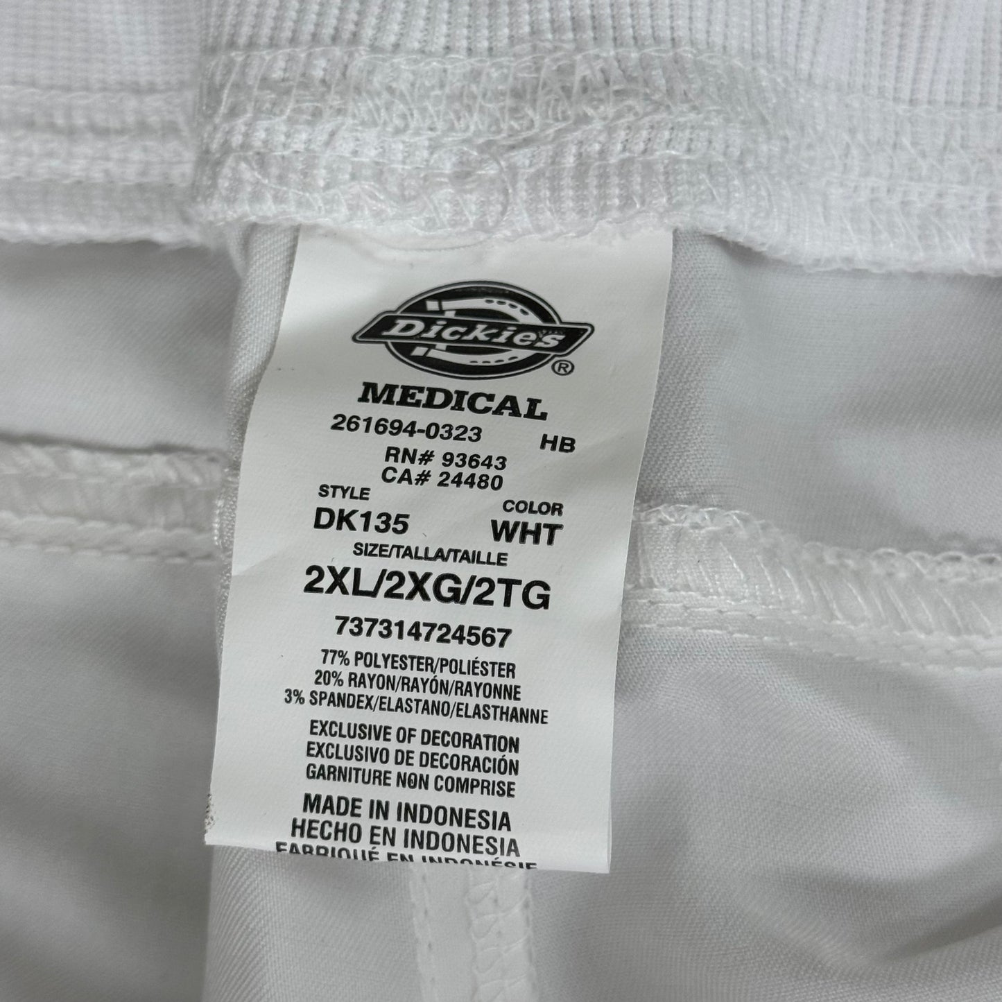 DICKIES Medical Mid Rise Pant Mock Fly 2-Way Stretch Women's SZ 2XL White DK135