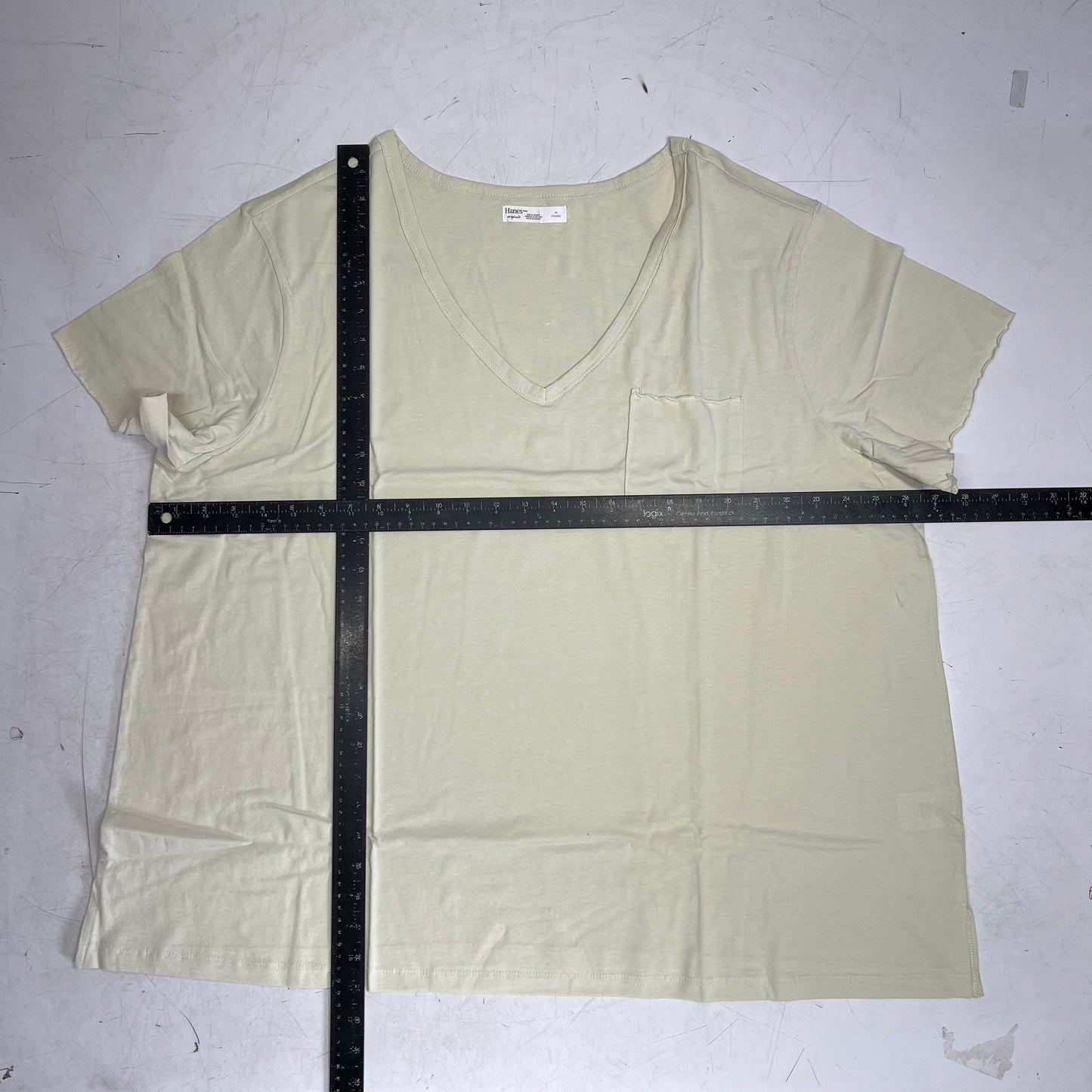 HANES Originals V Neck Tee Shirt W/ Chest Pocket Women's Sz 2X Mellow Beige