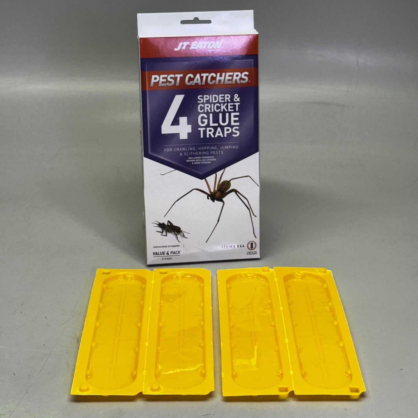 JT EATON (2 PACK of 4) Stick-Em Large Spider And Cricket Glue Trap Yellow PM844
