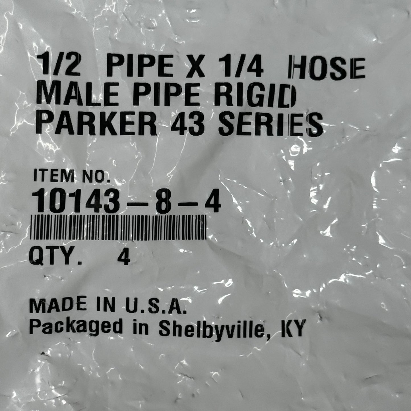 PARKER (4-PACK!) Hydraulic Hose Male Pipe Rigid 43 Series 1/2" x 1/4" Steel 10143-8-4