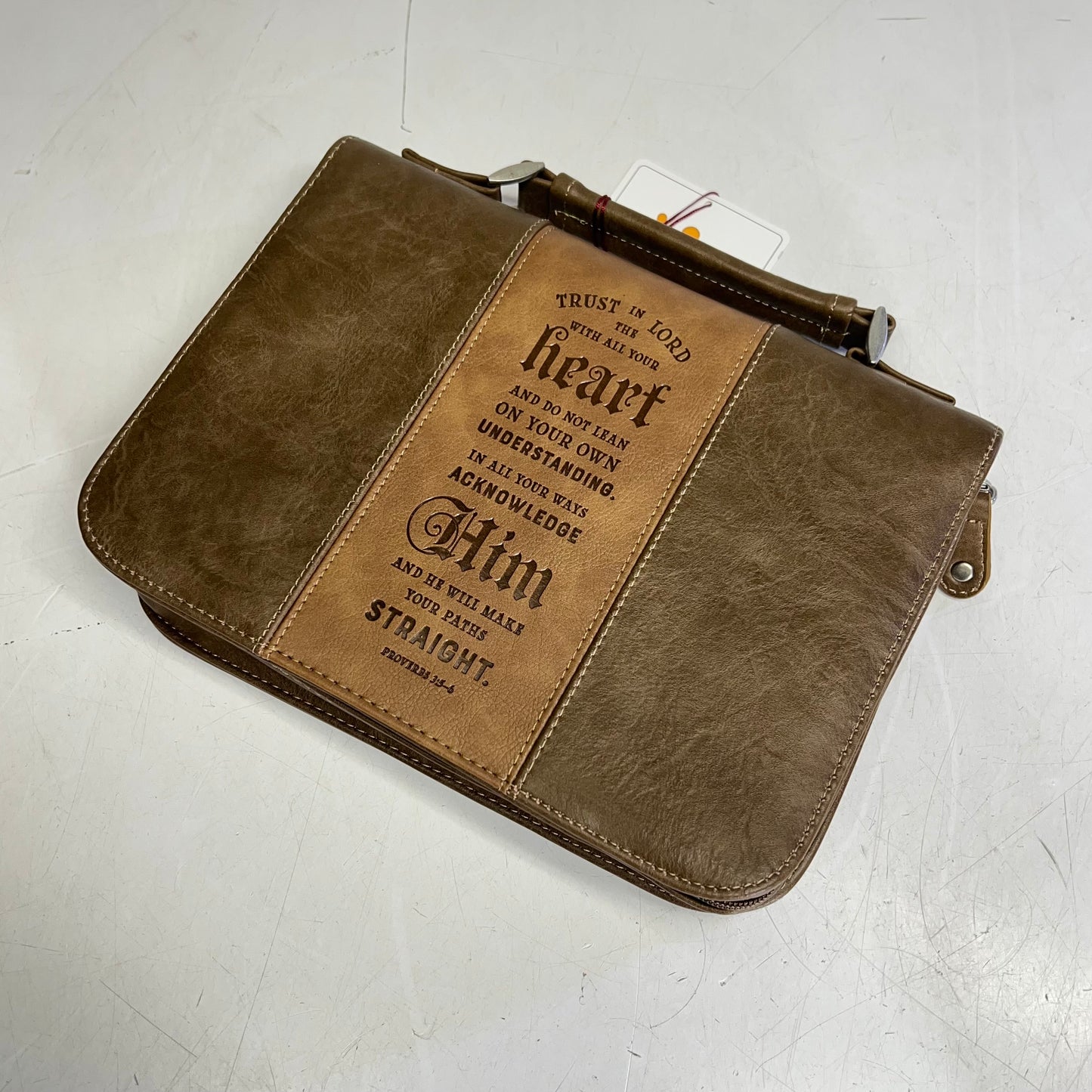 CHRISTIAN ART GIFTS Proverbs 3:5 Faux Leather Bible Cover  7"x10" Brown BBL682