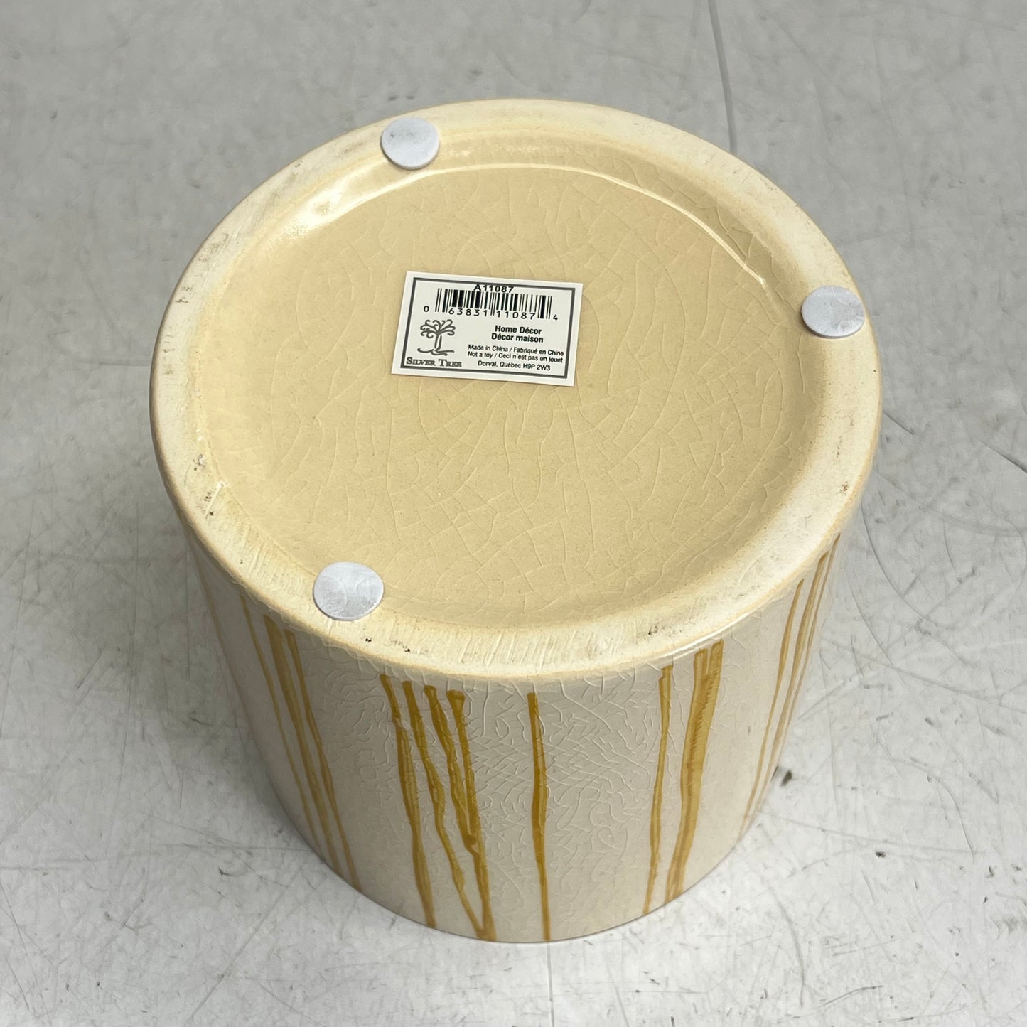 SILVER TREE Ceramic Crackle Glaze Plant Pot 5"x5" Yellow Paint Stripe A11087