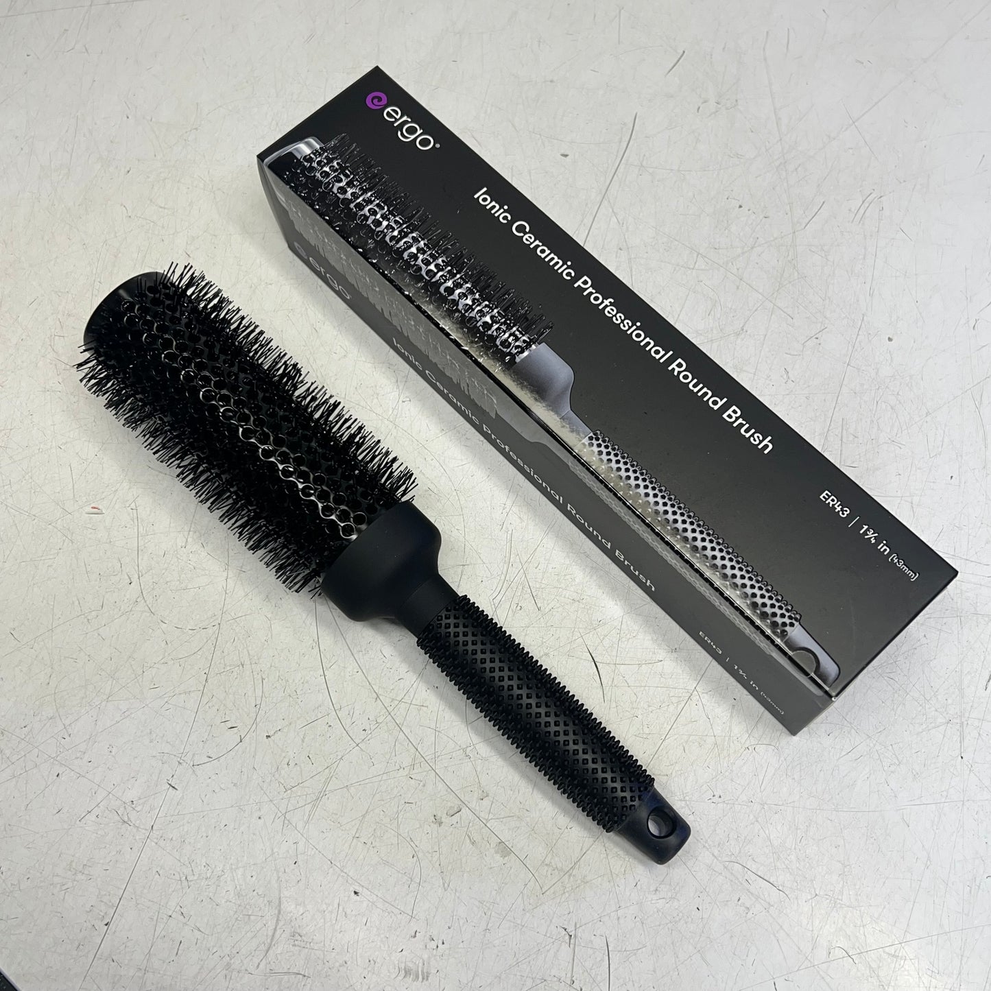 ERGO Ionic Ceramic Round Hair Brush Tourmaline Crystal Complex 1 3/4" Black ER43