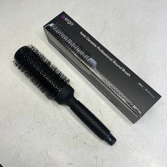 ERGO Ionic Ceramic Round Hair Brush Tourmaline Crystal Complex 1 3/4" Black ER43