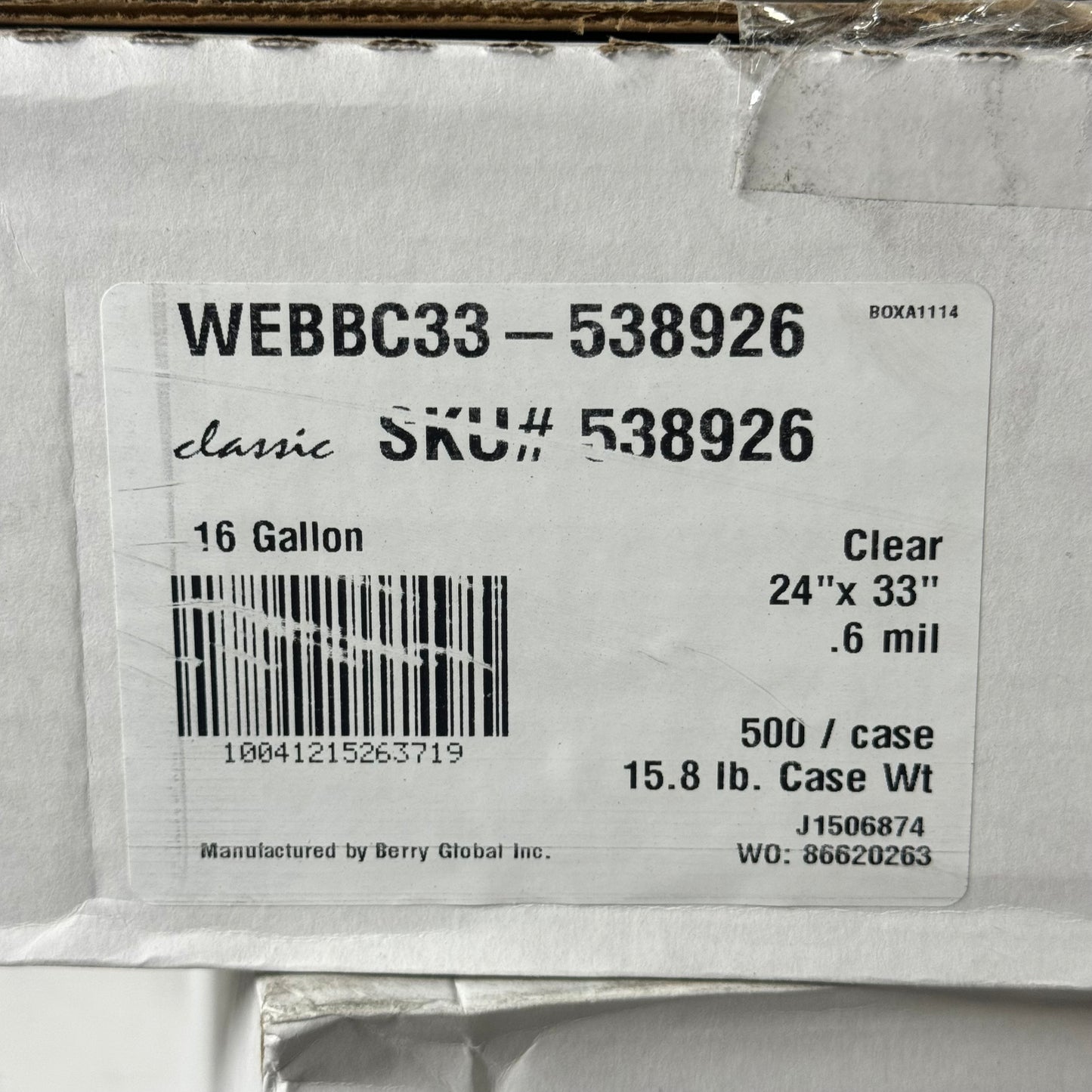 WEBSTER (500 BAGS) Classic Clear Trash Bags 24”x33.5” 16 Gallons WEBBC33-538926