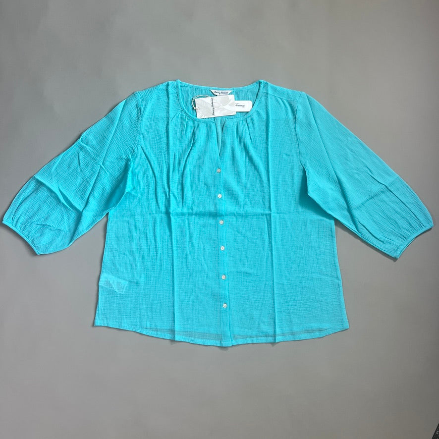 TOMMY BAHAMA Women's Lana Bay Gauze Top 3/4 Sleeve Blue Radiance Size XL (New)