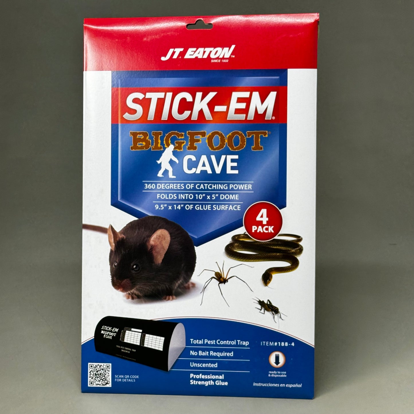 JT EATON (12 PK) Stick-em Bigfoot Cave XL Glue Trap 4-Pack #188-4