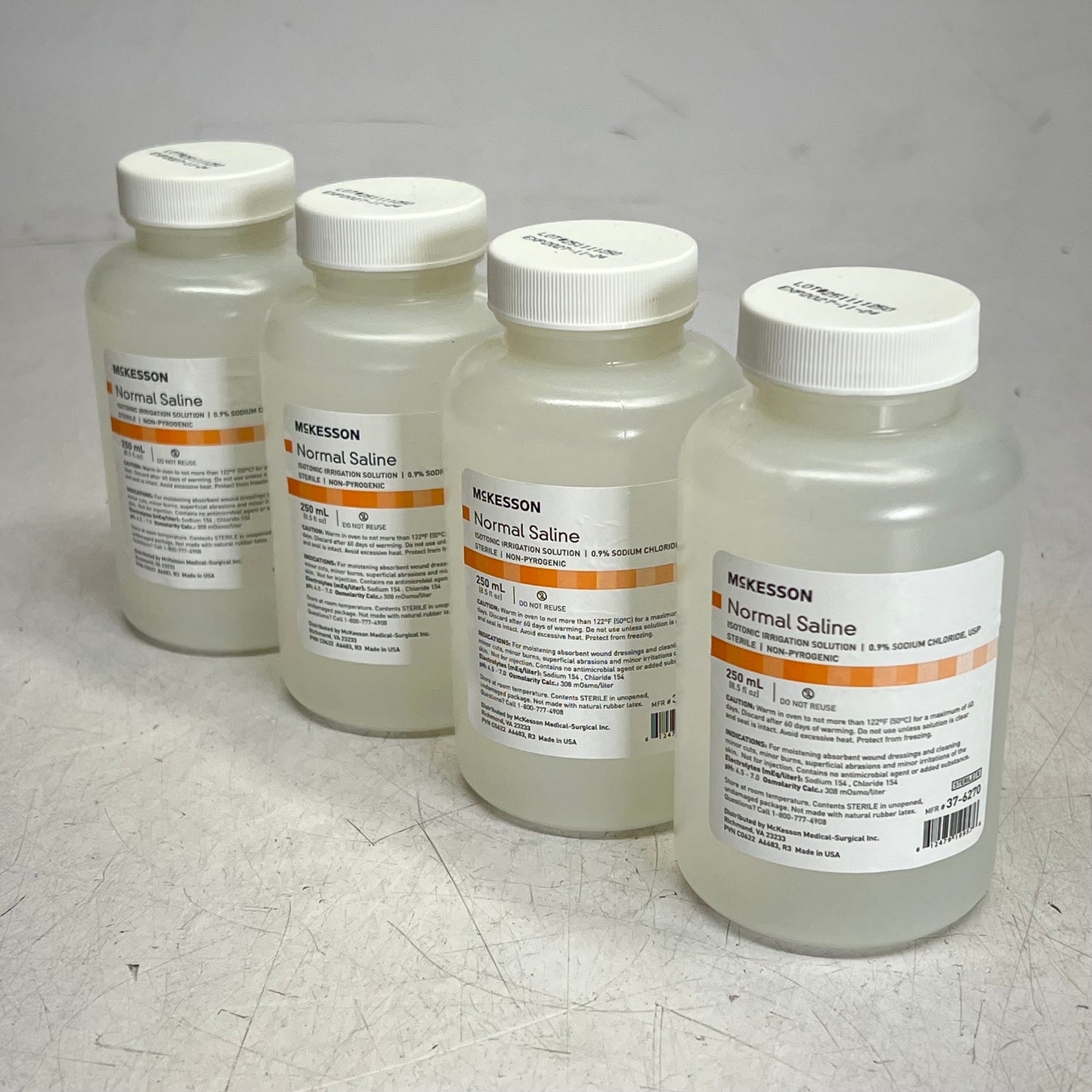 ZA@ MCKESSON (4 PACK) Usp Normal Saline Irrigation Solution Sterile 250 ml 37-6270 BB 11/27