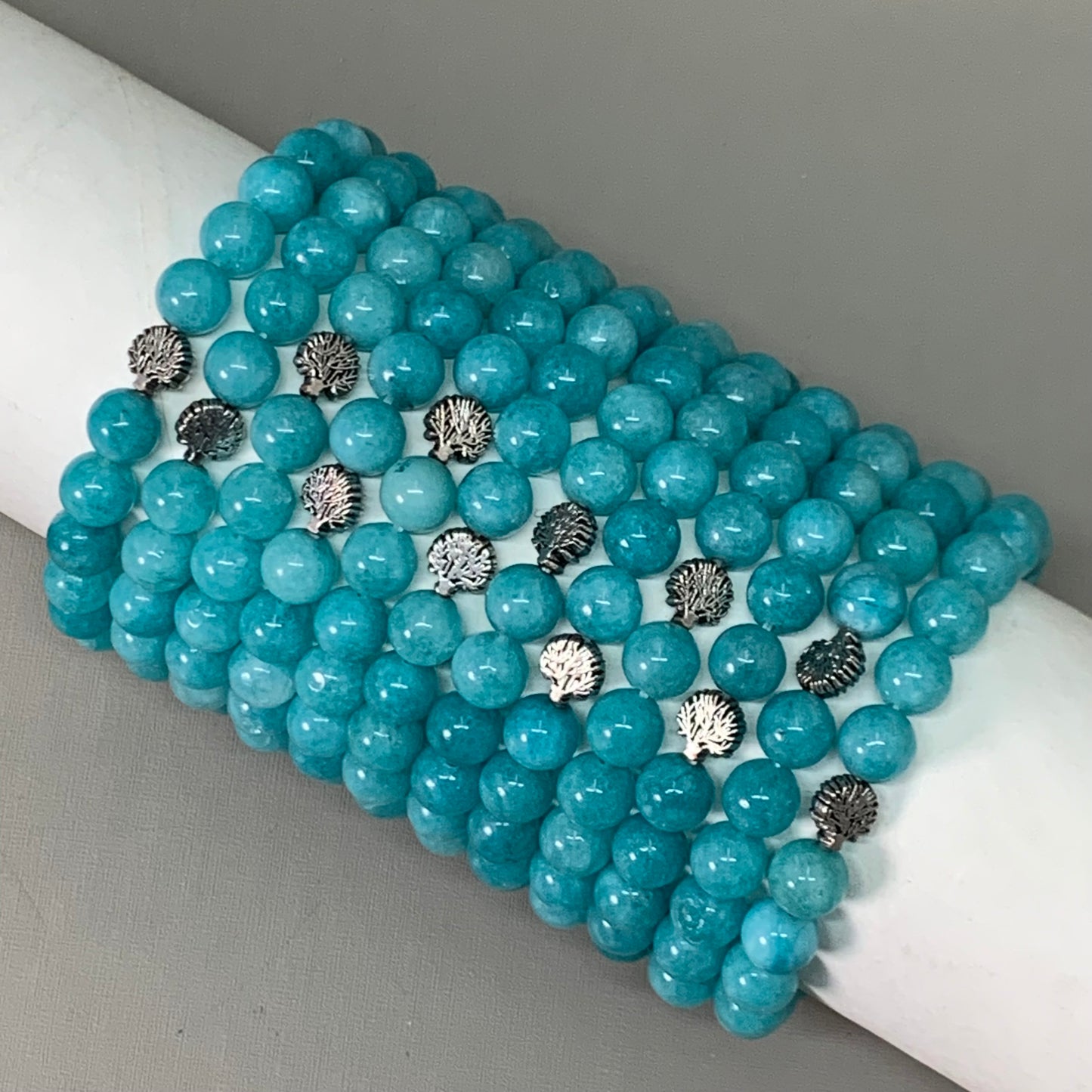 BEST WHOLESALE (12 PACK) Beaded Turquoise Crystal Bracelets 3" Silver Tree New