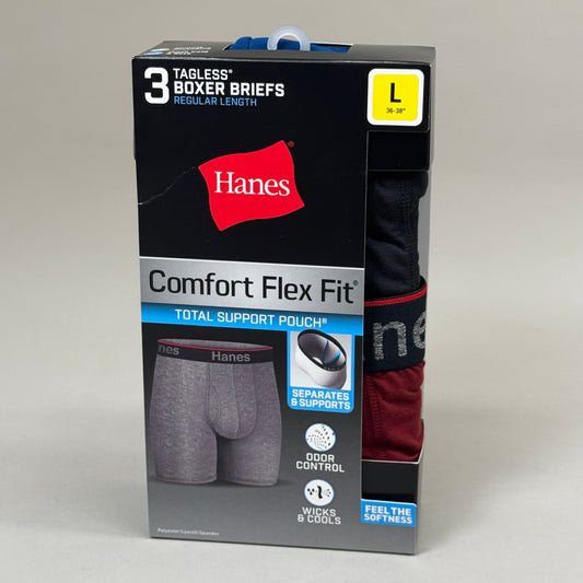 HANES (3 PACK!) Men's Comfort Flex Fit Boxer Briefs Sz L 36-38" Black/Blue/Red CFFSL3