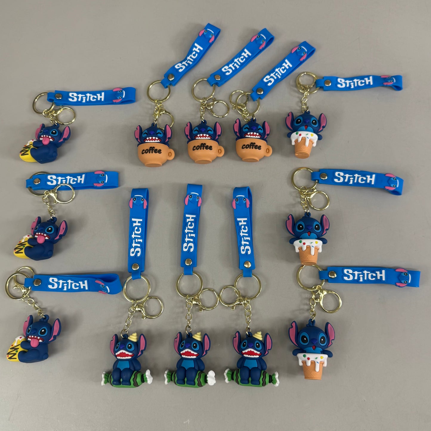 STITCH  (12 Piece,4 Styles) Assortment Bundle Of Stitch Character Keychains Blue