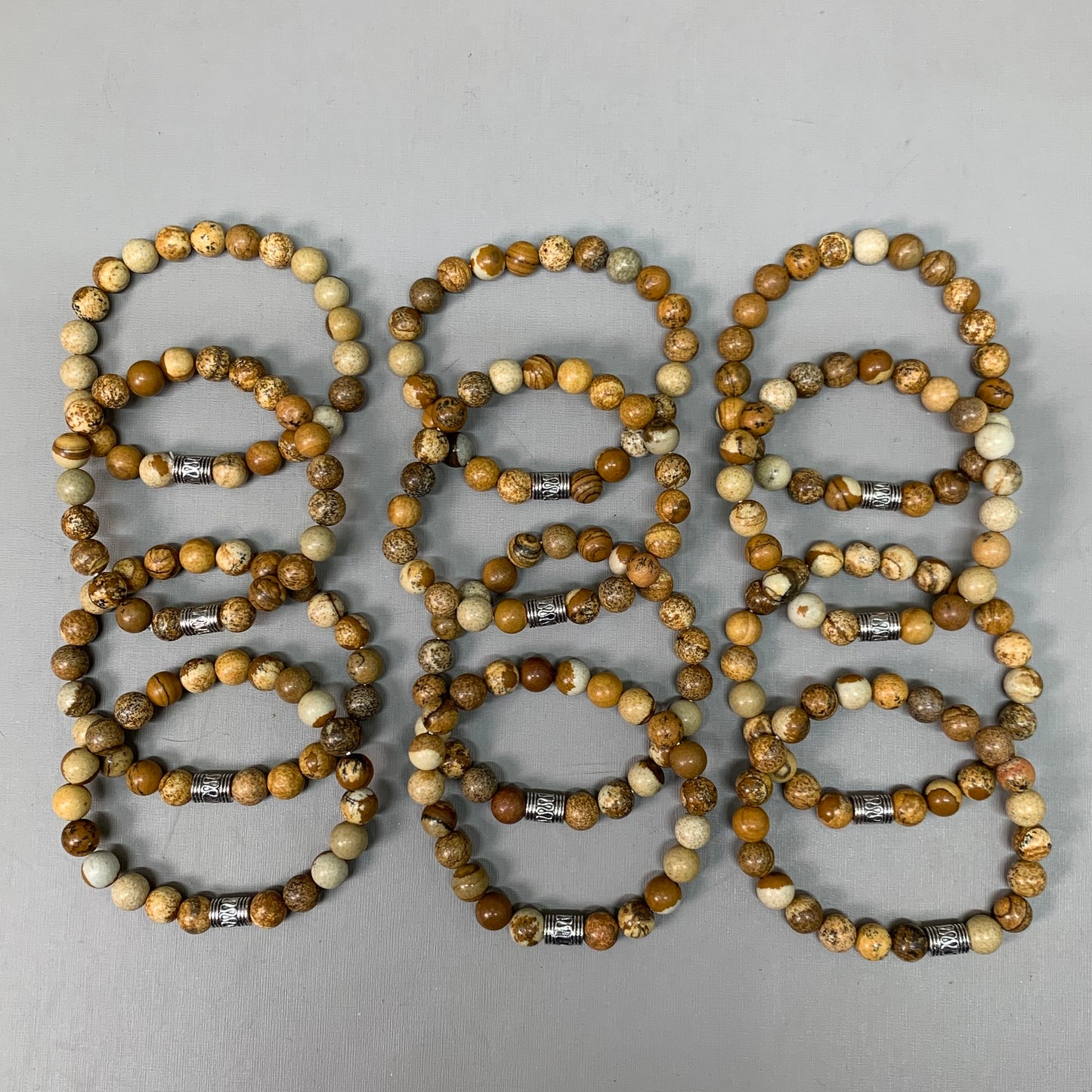 BEST WHOLESALE (12 PACK) Beaded Light Brown Crystal Bracelets 3" Silver Cuff New