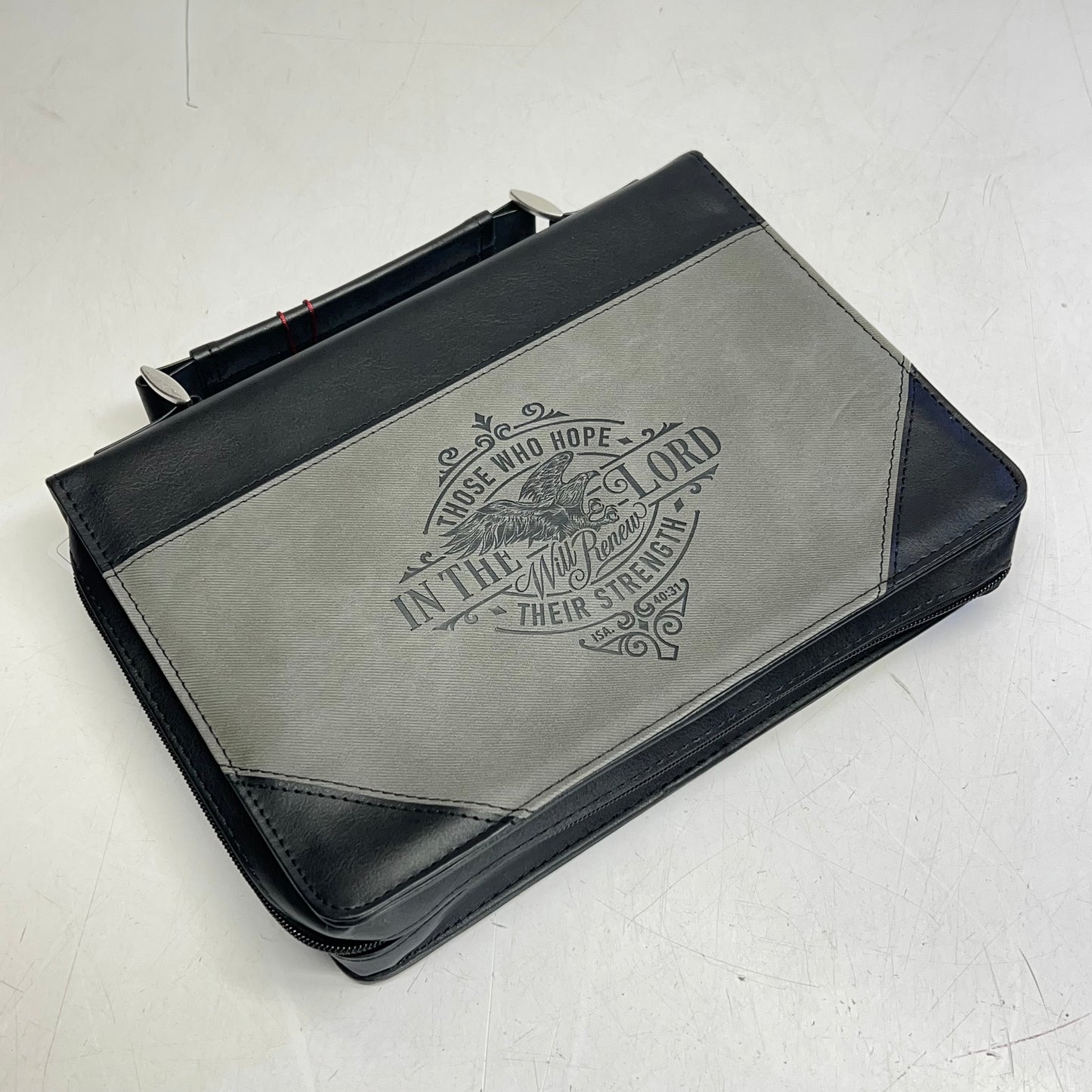 CHRISTIAN ART GIFTS Two-tone Faux Leather Case Bible Cover 7"x10' Grey/Black