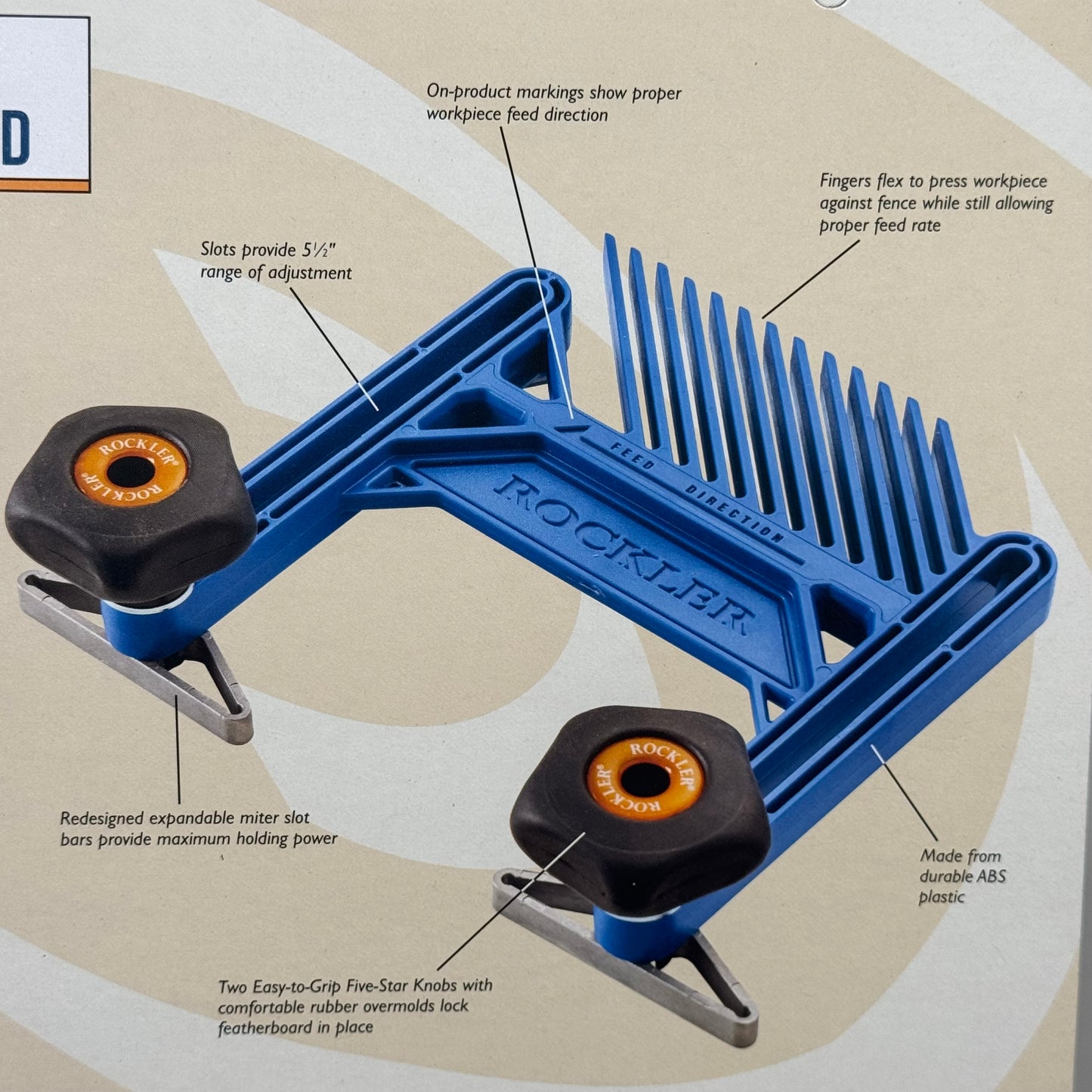 ROCKLER Adjustable Feather Board Expandable 5-1/2'' Adjustment Range Blue 64662