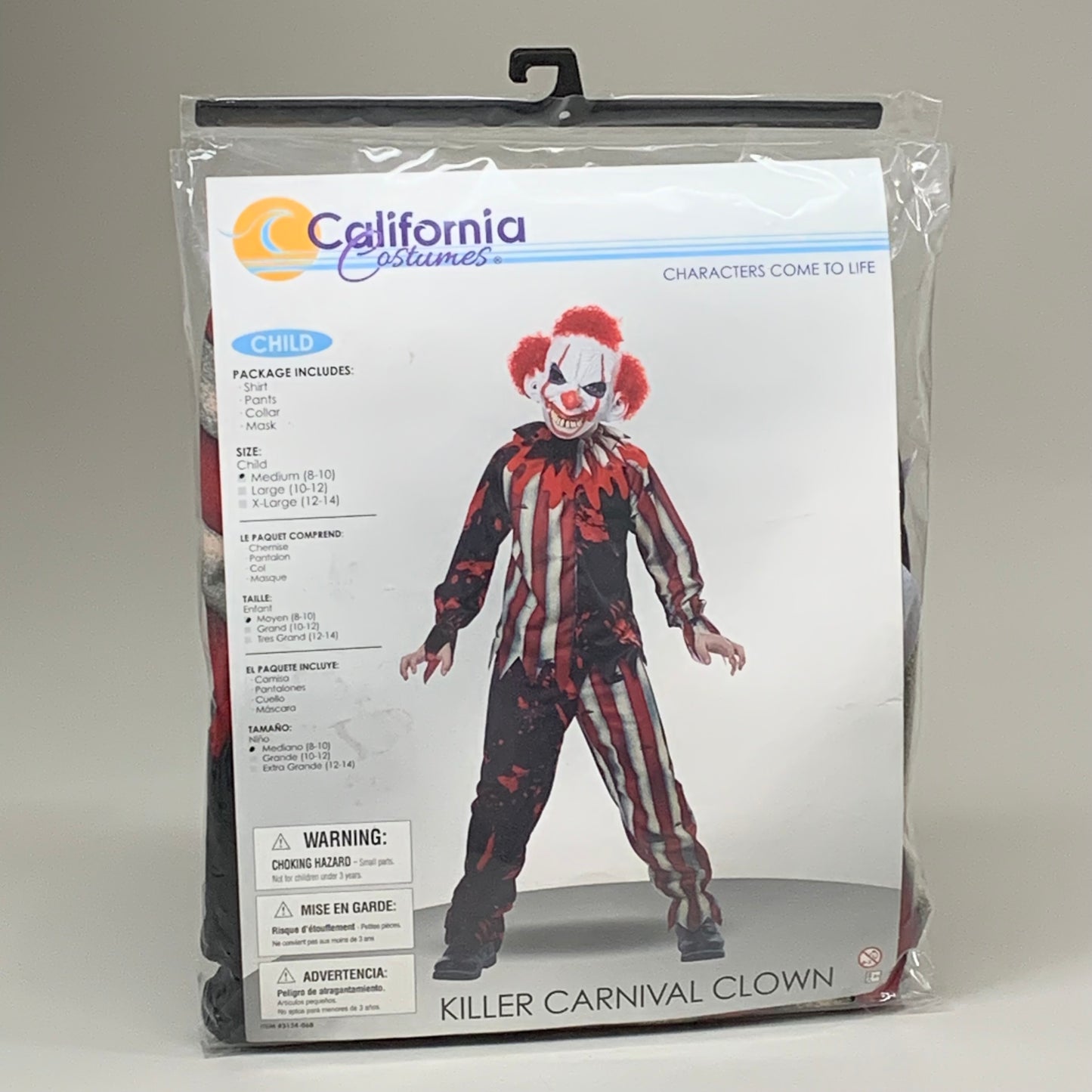 CALIFORNIA COSTUMES Childs Killer Carnival Clown Sz-M (8-10) Red 3124-068