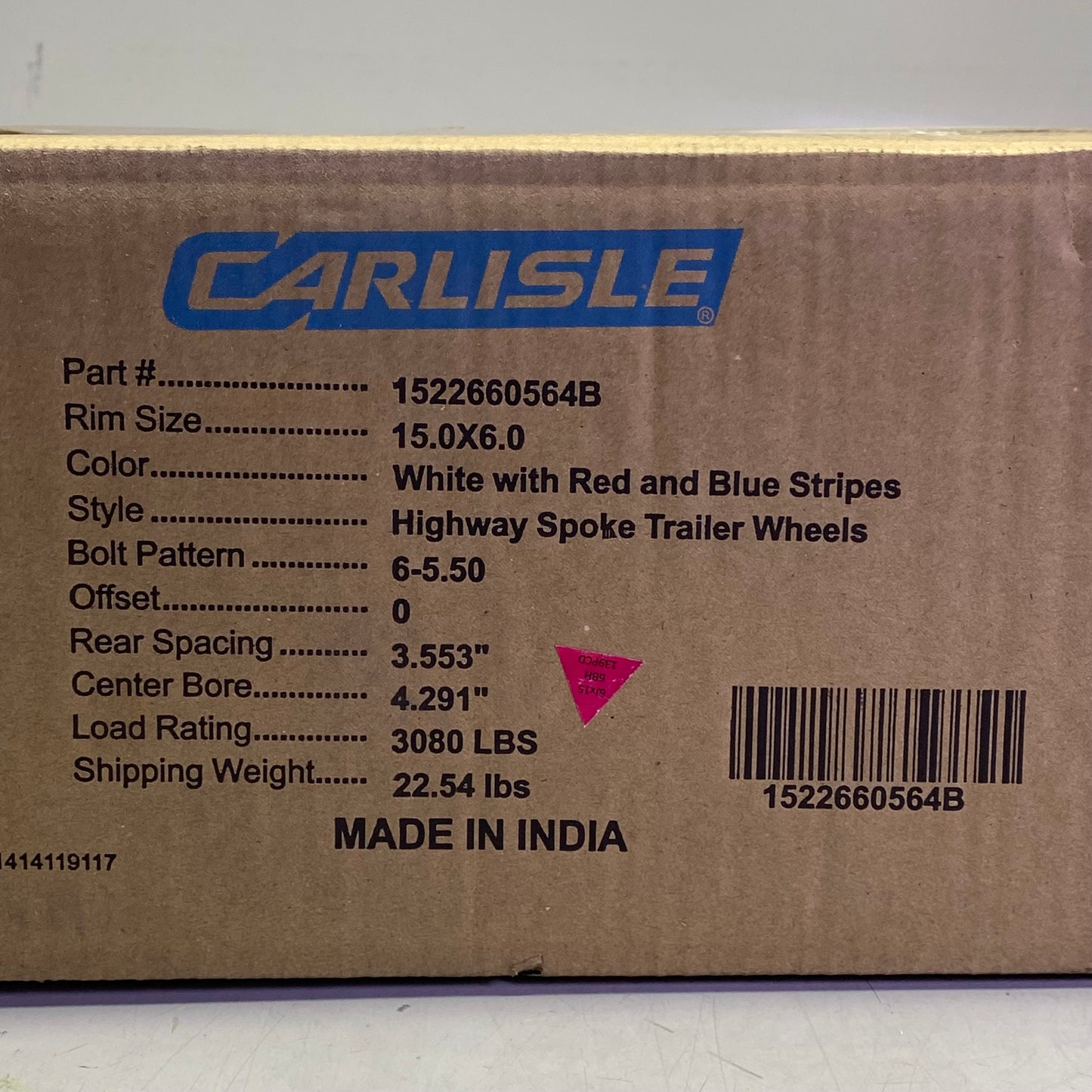 CARLISLE Highway Spoke Trailer Wheel 15" x 6" White 1522660564B