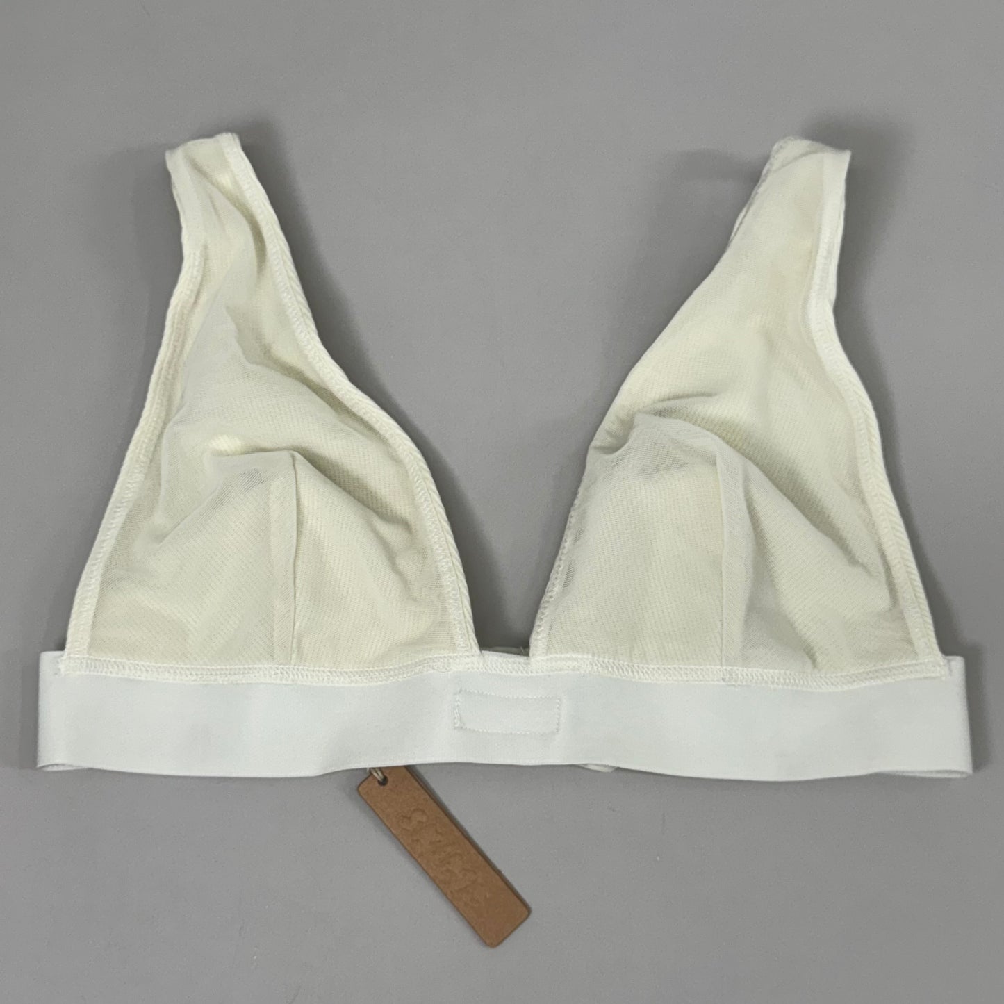 SKIMS Breathable Cotton Rib Triangle Plunge Bralette Womens Sz L Bone BRPLG0037