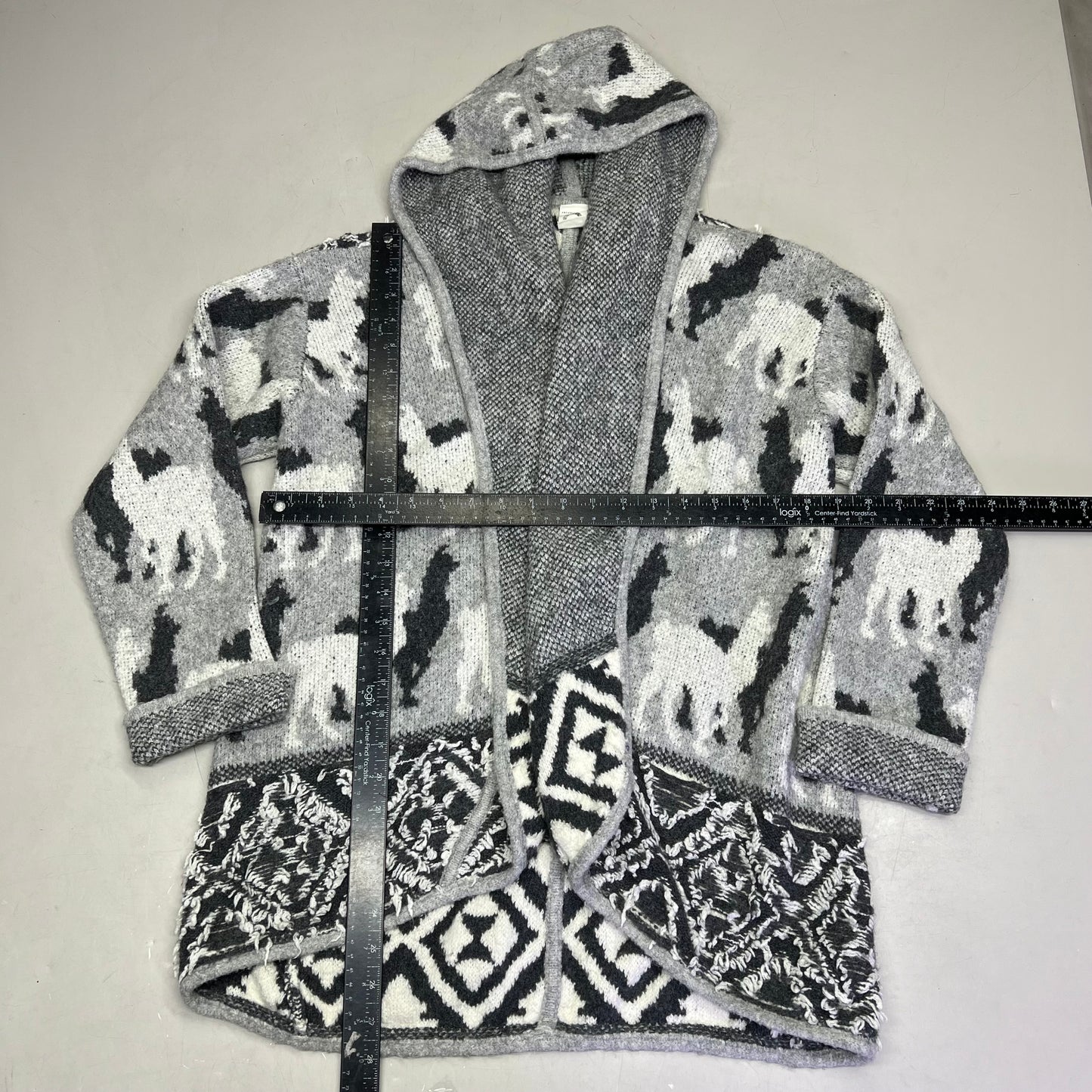 ANTHROPOLOGY Llama & Alpaca Knit Cardigan W/ Hood Women's Sz XS Grey