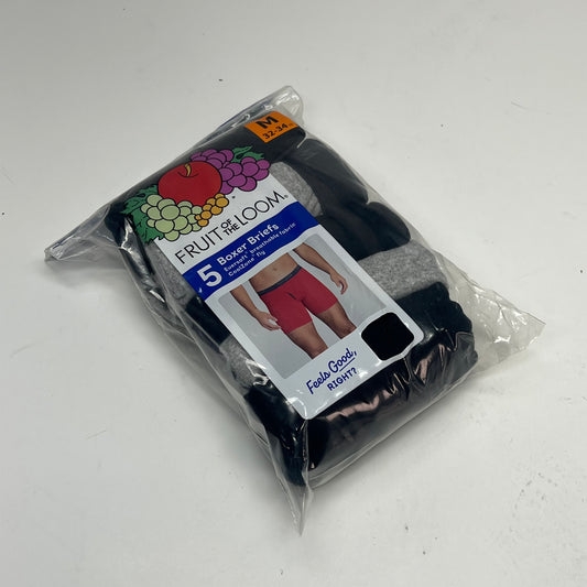 ZA@ FRUIT OF THE LOOM (5 PACK) Eversoft Breathable Fabric Boxer Breifs Men's Sz M Grey/Black 5BL76TG